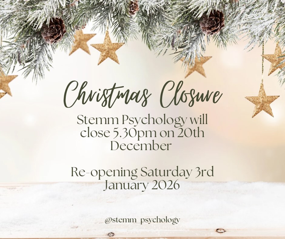The Stemm Psychology team will be taking a well-deserved break over the Christmas period. Please note our clinic closure hours, during which time we will not be checking emails.
For existing clients, you will now have received a Christmas closure email with support options and crisis contacts for this closure period, should they be required.
I wish you a very safe, relaxed and peaceful Christmas period. Thank you for trusting me with your care this year and I look forward to working with you again in the new year.
Dr Brooke Stemm @ Stemm Psychology