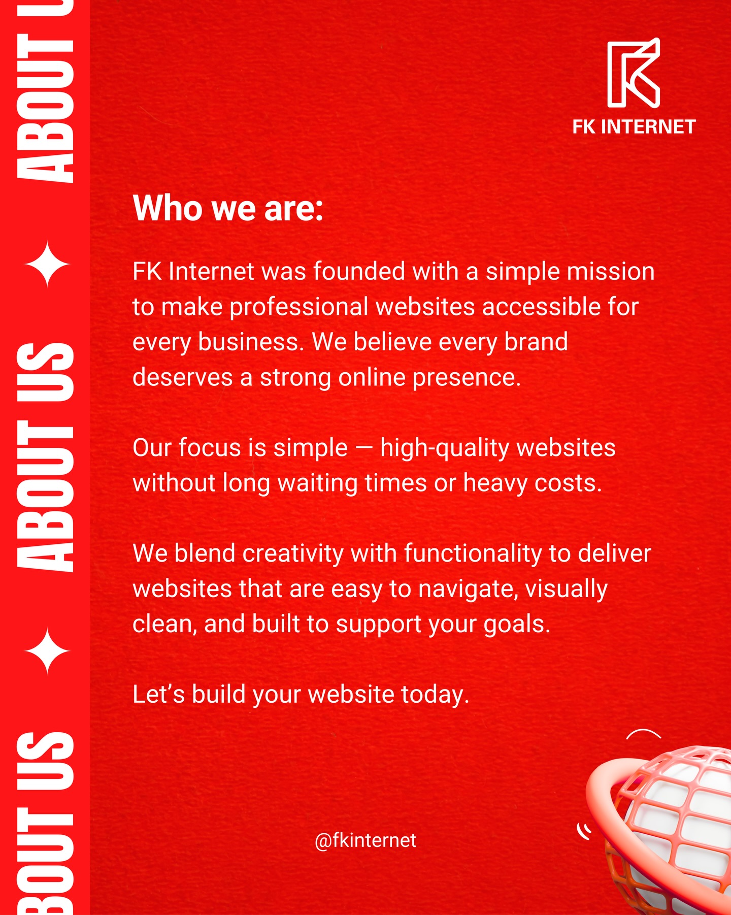 โก๏ธAt FK Internet, we believe every business deserves a website that feels modern, clean, and truly represents who they are.
Weโre here to make web design simple โ fast timelines, fair pricing, and websites that look great and work even better.
Our focus is on clarity, functionality, and helping brands build a strong online presence.
Letโs build something meaningful together.
โจ๐
#fkinternet #webdesignstudio #smallbusinesswebsites #websitedesignindia #digitalpresence