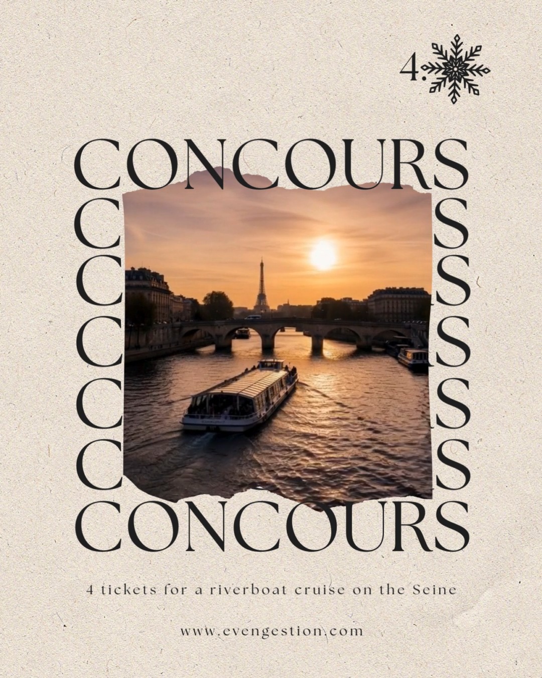 🎄 DAY 4 🎁
Today, we’re treating you to something magical: an unforgettable cruise on the Seine to (re)discover Paris from the water (4 tickets) ✨🚤
To enter the giveaway:
1️⃣ Like this post ❤️
2️⃣ Tag the friends you’d love to enjoy a Paris cruise with 👇
3️⃣ Follow our account @evengestion ✔️
📅 Winner announcement: December 24
The winner will be announced here and then contacted via private message by our official Even Gestion account only.
⚠️ Beware of fake accounts!
Even Gestion will never ask for bank details or any kind of payment to participate or claim the prize.
Good luck and happy holidays ✨🎅
_______________________________
Aujourd’hui, on vous gâte avec une expérience magique : une croisière inoubliable sur la Seine pour (re)découvrir Paris autrement ✨🚤
Pour tenter votre chance et participer au tirage au sort :
1️⃣ Likez ce post ❤️
2️⃣ Identifiez en commentaire les personnes avec qui vous rêveriez de faire une croisière à Paris 👇
3️⃣ Suivez notre compte @evengestion ✔️
📅 Tirage au sort : 24 décembre
Le/la gagnant(e) sera annoncé(e) ici puis contacté(e) en message privé par notre compte officiel Even Gestion uniquement.
⚠️ Attention aux faux comptes !
Even Gestion ne demandera jamais aucune information bancaire, ni aucun paiement pour ce concours.
Bonne chance à tous et joyeuses fêtes ✨🎅
#JeuConcours #CalendrierDeLavent #ConcoursNoel #Paris #CroisièreParis #EvenGestion #ParisByNight #ExperienceParisienne #Seine #ConcoursInstagram