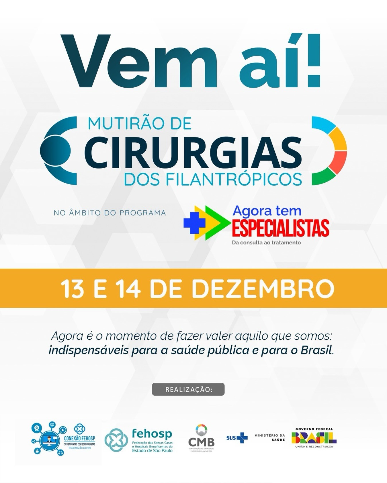 Hoje e amanhã, 13 e 14 de dezembro, nosso hospital faz parte de um movimento que vai muito além de procedimentos: é sobre vidas, esperança e compromisso com a saúde pública 💙
O Mutirão de Cirurgias dos Filantrópicos reforça o papel essencial dos hospitais que cuidam, acolhem e transformam realidades todos os dias. É trabalho em equipe, responsabilidade social e dedicação para garantir mais acesso, mais dignidade e mais cuidado para quem precisa.
Seguimos firmes, fazendo valer aquilo que somos: indispensáveis para a saúde do Brasil 🇧🇷
#apiai #valedoribeira #sus