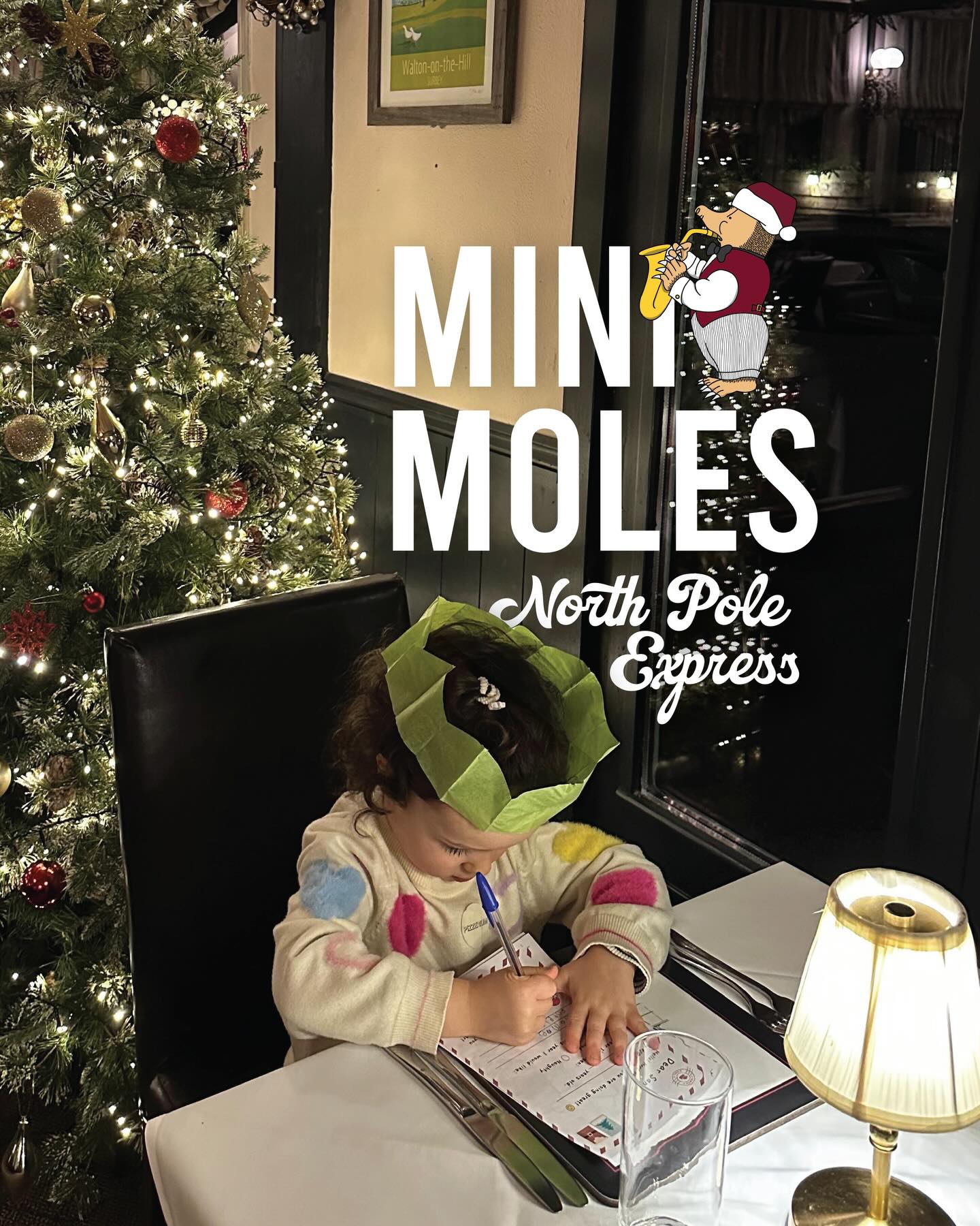 Calling all Mini Moles!! 🔔🔔🔔
Don’t forget to stop by and write a message to Santa, sent exclusively by Mole Mail 🎅📮
#molemail #santa #northpole #northpoleexpress #thegrumpymole #grumpymole #surreypub #minimoles #kidsmenu