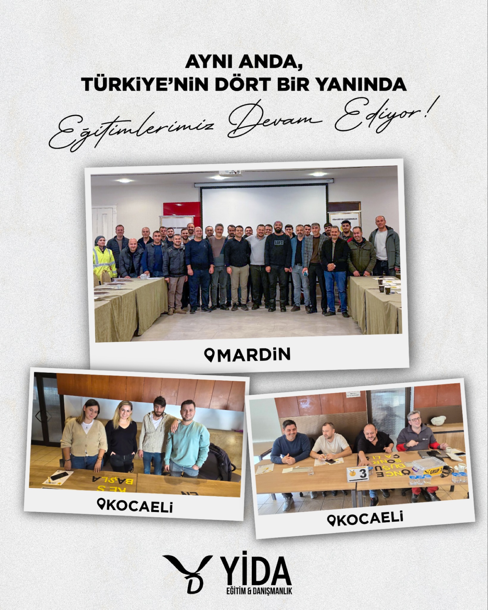 Aynı anda, Türkiye’nin dört bir yanında eğitimlerimiz devam ediyor! 🚀 Yida olarak, uzman ekibimizle sektörlere değer katmaya, mesleki yeterliliği ve güvenliği en üst seviyeye taşımaya devam ediyoruz.
#YidaEğitim #Yida #Eğitim #Danışmanlık