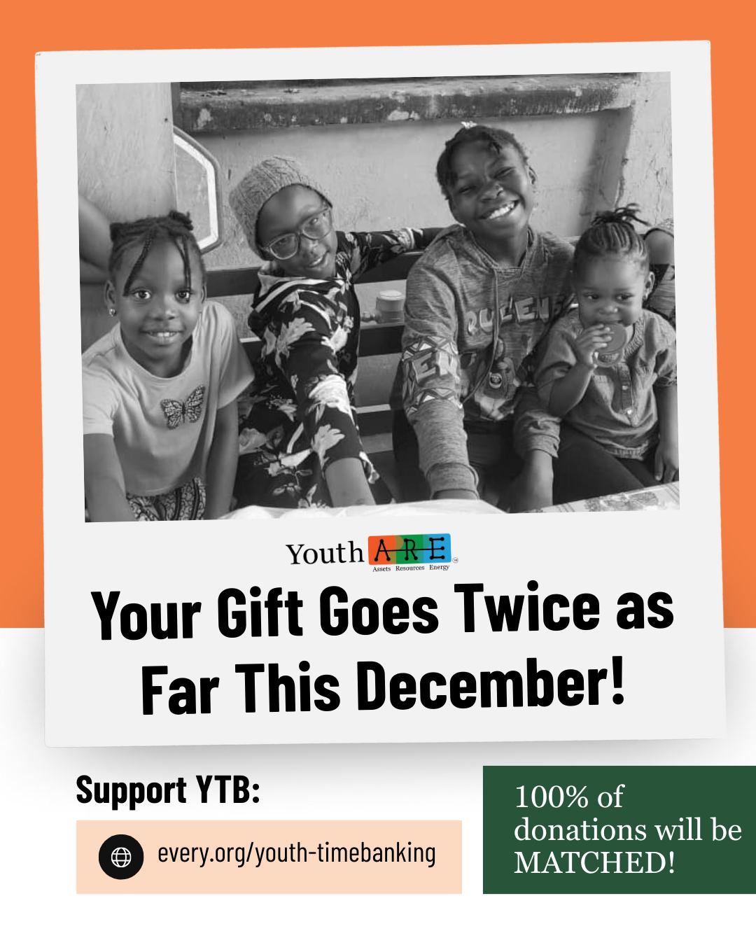 As we wrap up the year, we’re thrilled to share that Youth TimeBanking has a $1,500 end-of-year matching opportunity!
That means every donation you make will be matched dollar-for-dollar until we reach $1,500.
🌟 Your support directly fuels youth-led projects, co-production, digital literacy work, and the creative energy young people bring to their communities.
The match runs through December 31, so there’s plenty of time to make an impact. Small gifts add up quickly when they’re doubled!
🔗 Give today and help us unlock the full match: https://www.every.org/youth-timebanking/f/ytb-make-it-twice-as