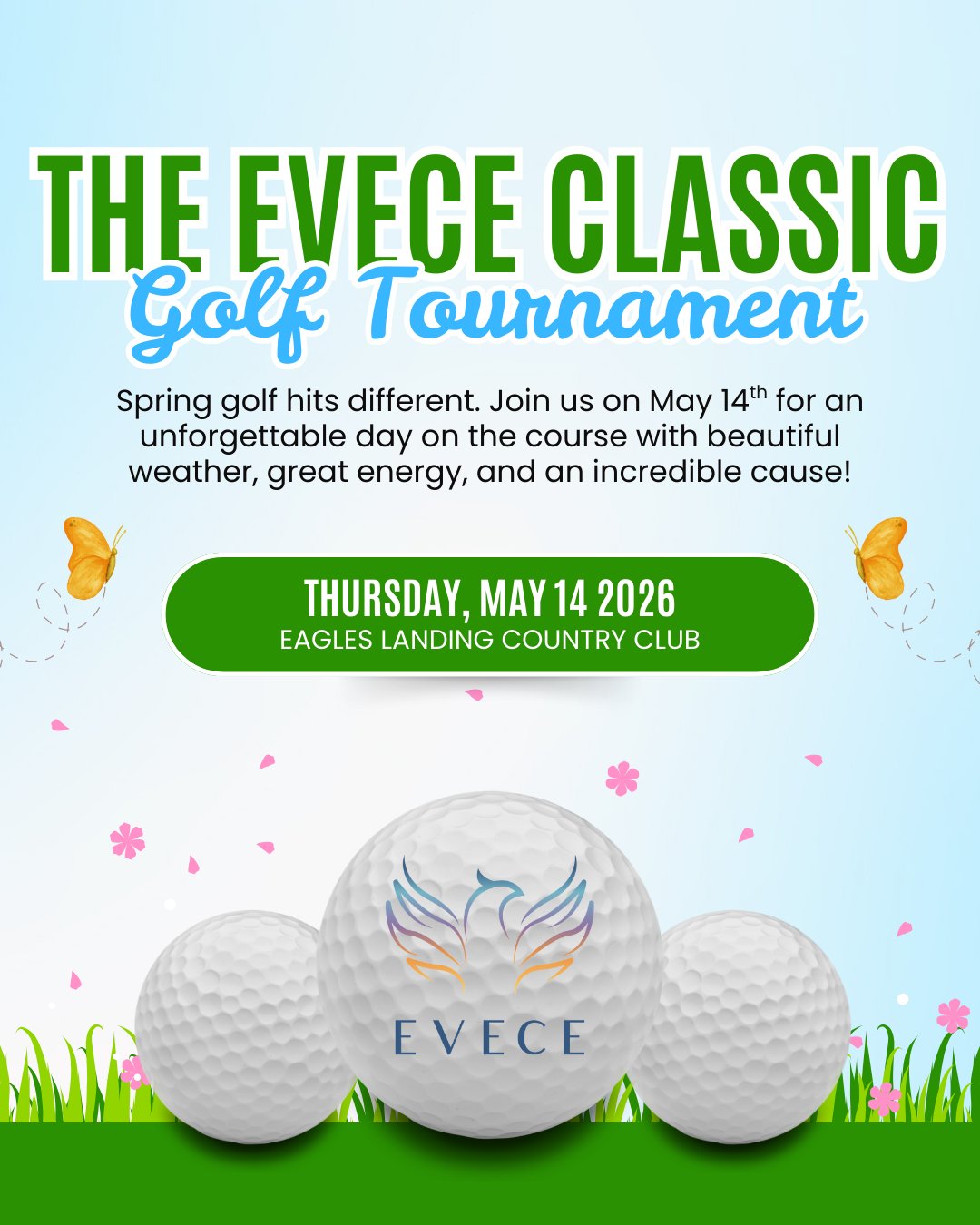 Big news! 🌟 The EVECE Classic is officially back on for May 14, 2026!
Get ready for sunshine, great golf, and supporting mental wellness. 💙⛳️
#EVECEClassic #GolfForGood #SpringGolf #GolfLife #AtlantaEvents #NonprofitEvents