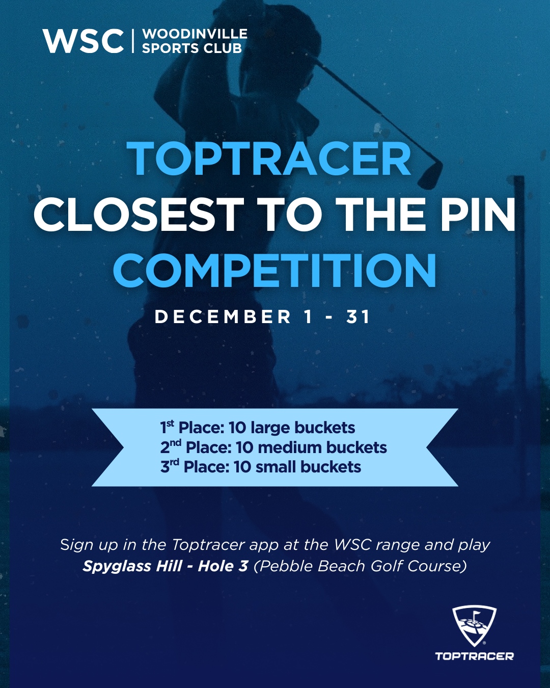 Our December Toptracer Closest to the Pin Contest is ON at the WSC driving range! 🎯⛳ Play the iconic Spyglass Hill - Hole 3 from Pebble Beach and compete for the top spot all month long.
🏆 1st Place: 10 Large Buckets 🥈 2nd Place: 10 Medium Buckets
🥉 3rd Place: 10 Small Buckets
How to enter: ✅ Sign up in the Toptracer app at our range ✅ Play Spyglass Hill - Hole 3 ✅ Unlimited attempts through December 31 ✅ Must be a WSC member to win
#WoodinvilleSportsClub #WSC #ToptracerRange #GolfContest #PebbleBeach #SpyglassHill #ClosestToThePin
