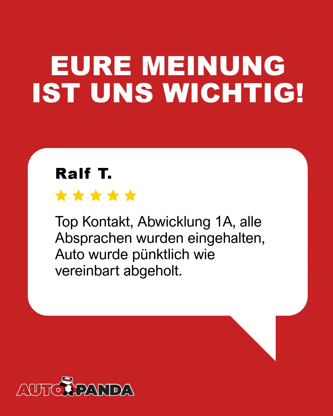Eure Erfahrungen motivieren uns jeden Tag aufs Neue! 💬
Danke für euer wunderbares Feedback. 😊
#Autopanda #Autoverkauf #AutoverkaufLeichtGemacht #DefektesAutoVerkaufen