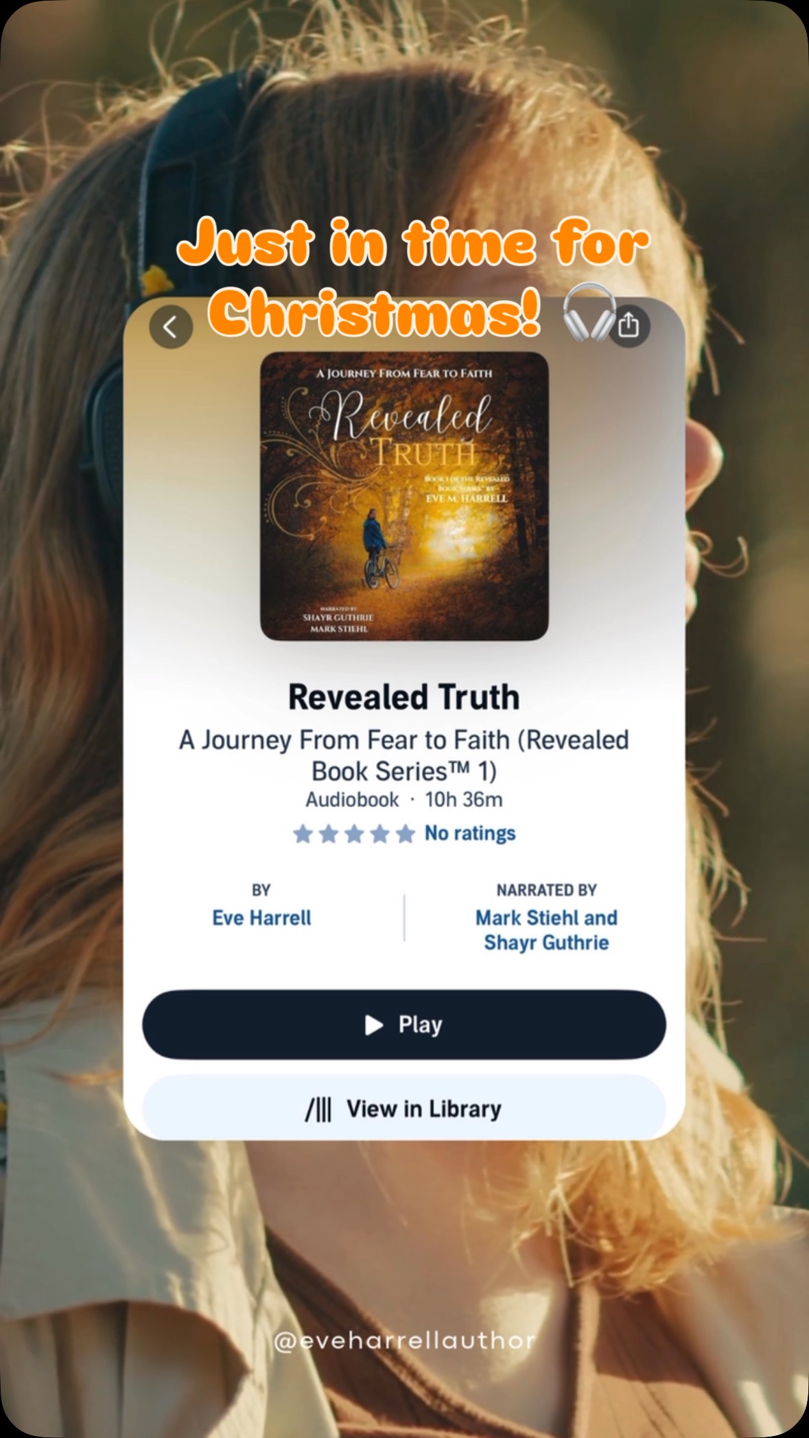 You can show ONE book on your 🎧 player… what is it? GO!
I’ll show 👀 you mine if you share yours!
Amazing narration provided by @shayr_guthrie_vo and Mark Stiehl! 🎙️
Grab yours where audiobooks are sold!
https://linktr.ee/evemharrell
#revealedbookseries #audiobooks #faithoverfear