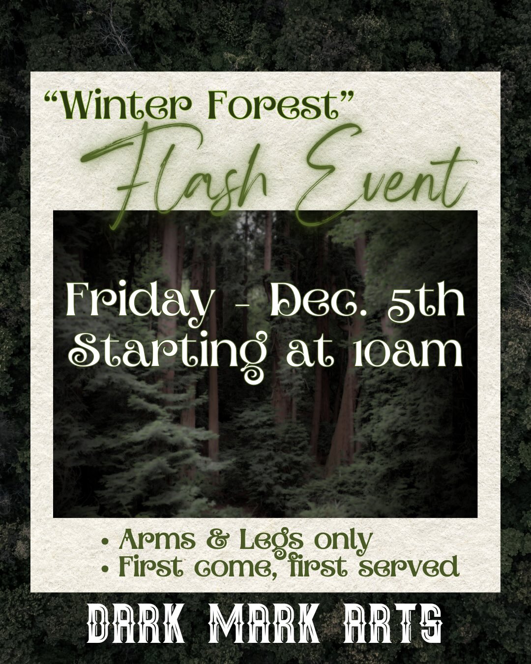 Mark your calendars!! We will see you this FRIDAY!!
As always, we are happy to book flash designs at future dates, but this is the best way to get in the chair ASAP! Plus- you can get some holiday shopping done while you wait!
#darkmarkarts #spooky #darkart #vultureculture #gothdecor #darkdecor #unique #oddities #odditiesandcuriosities #curiosities #tattooshop #speakeasy #flashevent #flashtattoos #femaletattooartist #supportlocal #shopsmall