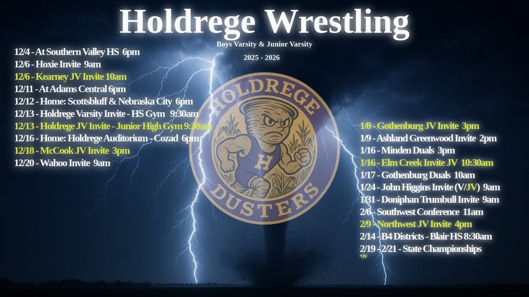 It’s finally time!
The Holdrege Boys & Girls Wrestling Schedules!
Join us tomorrow night as we travel to Southern Valley!
