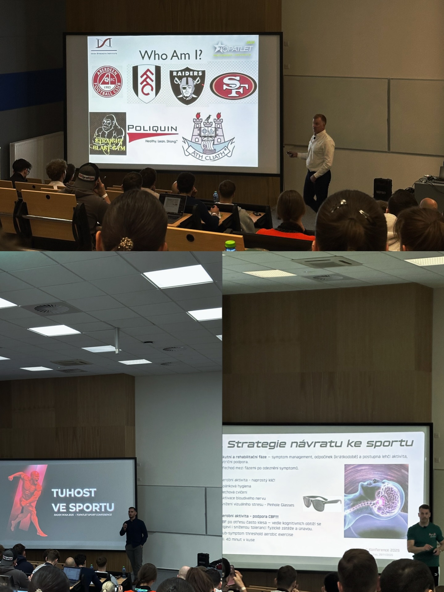 TOP ATHLETE Conference 2025 - 7 trendů, které musí dobrý trenér v roce 2025 znát 🏋🏽♂️🧠
Zúčastnil jsem se konference a vzal jsem si z toho pár pointů, které podle mě musí mít v hlavě každý trenér, pokud chce dělat kvalitní práci. Pojďme měnit v ČR standardy. 😮💨
1️⃣ Neurologie výkonu 🧠
Reakce, vnímání, práce očí, rozhodování pod tlakem. Pokud trénuješ jen svaly a ne mozek, budeš vždy o krok pozadu.
2️⃣ Menstruační cyklus & weight cutting 🩸
Ženy mají jinou fyziologii. Cyklus ovlivňuje sílu, regeneraci i to, jak tělo reaguje na redukci. Ignorovat to znamená dělat chyby.
3️⃣ Tuhost = přenos sil 💪🏽
Stiffness rozhoduje o rychlosti, síle i stabilitě. Bez ní sportovec nikdy nebude efektivní, tečka.
4️⃣ On-field rehab
Návrat do sportu není jen práce fyzia. Trenér musí vědět, co se děje mezi první zátěží a plným výkonem. Celou rehab dokáže odpracovat na poli týmového prostředí a nejenom.
5️⃣ ACL prevence
Mechanika zranění, rizikové pozice, screening, správná progresivní zátěž. Replastiky, působení sil a pokročilá biomechanika. Povinná výbava pro každého, kdo pracuje se sportovci.
6️⃣ Krk jako základ prevence otřesů
Silný krk = menší riziko otřesů a lepší kontrola celého těla. Podceňované téma, které má obrovský dopad.
7️⃣ John Connor - kondiční trenér, který pomáhal stavět Conora McGregora 🥊🔥
John Connor působil jako strength & conditioning coach v týmu Conora McGregora v době, kdy šel výkonnostně nahoru. Je známý tím, že kombinuje sílu, energetické systémy, specifickou kondici a práci s nervovým systémem tak, aby fighter fungoval od stability až po knockoutovou dynamiku.
Jen poctivá práce, která staví výkon od základů: stabilita, kapacita, síla, reakce, kontrola pohybu a sportovní specifika. Dokonce i můj oblíbený Velocity Based Training.
Jeho přístup, který má přesah i mimo bojové sporty. A přesně tenhle typ myšlení mě baví. Ještě jednou velké díky @topatlet.cz za realizaci takové akce. 🤓💪🏽
#topatletcz #sportconference #neurology #aclrehab #brotasfitness #womenhealth #bodycomposition #silovytrenink #neurologie #trener #fitnessczech #kentoyafitness #kentoya #posilovani #ufc #fighters