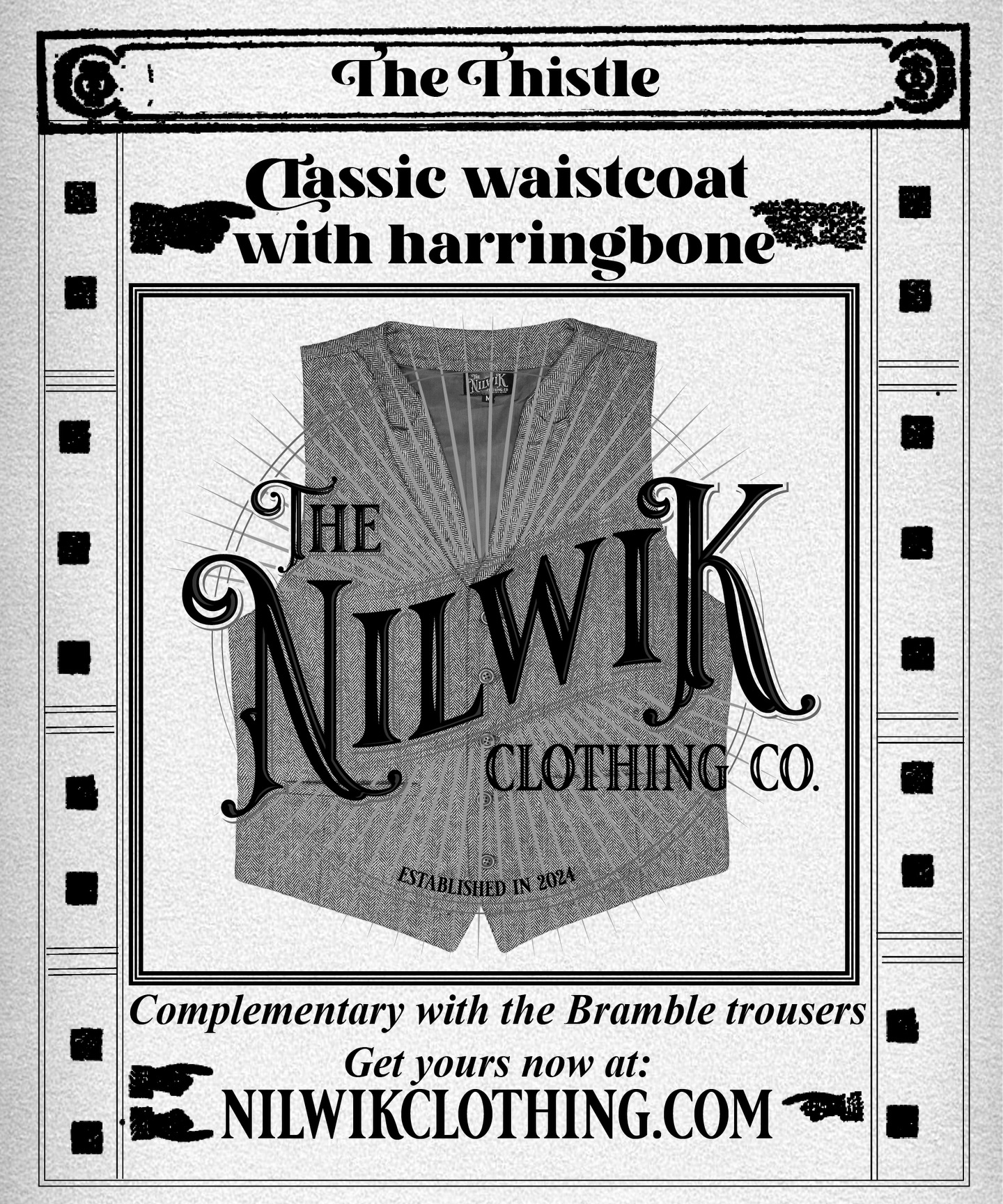 The Thistle Waistcoat
The Thistle waistcoat is crafted from a brown and beige herringbone wool blend, lined with a deep bordeaux satin for a subtle touch of refinement. Designed with chest and front pockets, a delicate revere collar, and adjustable buttons at the back to create a more tailored, contoured fit, it balances elegant tailoring with rugged heritage character. Whether layered over classic shirts or worn as part of a full ensemble, it adds vintage English style and sophistication.
Pairing Note: The Thistle waistcoat complements the Bramble trousers perfectly. Both pieces share the same luxurious herringbone wool blend, allowing them to be worn together for a coordinated, timeless look, or independently to elevate any outfit with character and heritage charm.
#Heritage #haritagestyle #harringbone #classicmenswear #waistcoat #ruggedstyle #nilwikclothing