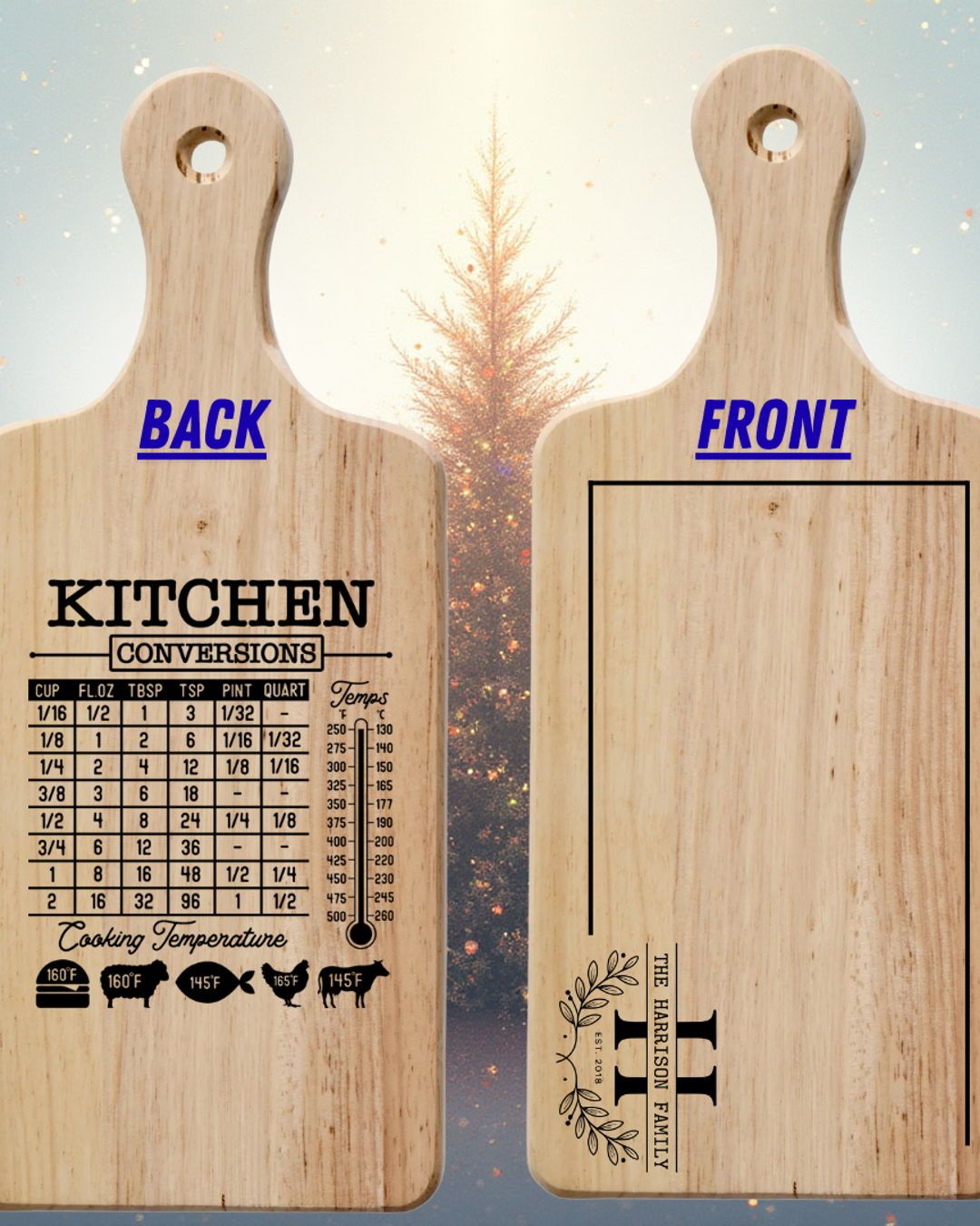 Double-sided personalized cutting board with family name and kitchen measuring converter engraved for gifting. Pickup in South Brunswick, NJ #custometches, #customwoodengraving #dannycustomwork #dannywoodwork #southbrunswick #njwoodwork #southbrunswickwoodwork #woodworknewnj #woodworkcustom #customwoodwork #customwood #personalizewood #personalizegift #personalizeengraving #personalizeetches #customname #customartwork #customkidart #customkiddrawing