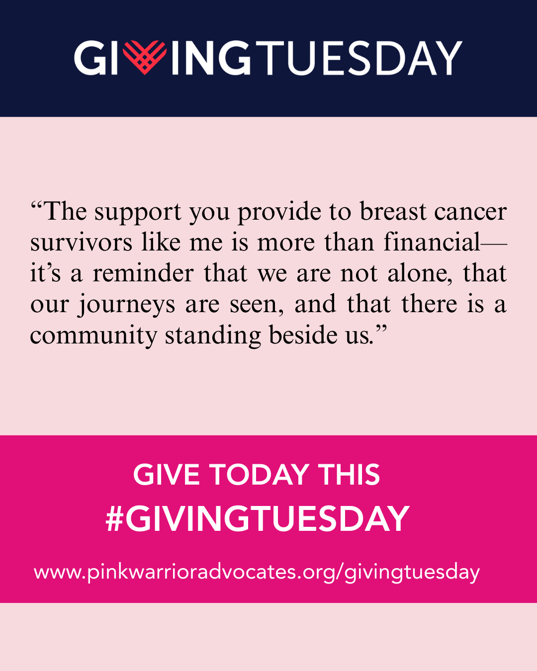 💗 Today is Giving Tuesday—a global day of generosity and giving back.
Across the world, people are coming together to support causes that matter. At Pink Warrior Advocates, we focus on helping breast cancer warriors when they need it most.
Last month, a newly diagnosed warrior reached out after receiving a financial aid grant. Thanks to your support, we were able to cover her rent, utilities, and groceries while she undergoes active treatment.
This Giving Tuesday, you can help make stories like hers possible. Every gift allows us to provide critical financial assistance and direct emotional support to warriors facing some of their hardest days — ensuring no one ever has to fight alone.
💖 Give today and change a warrior’s life:
www.pinkwarrioradvocates.org/givingtuesday
#GivingTuesday #PinkWarriorAdvocates #BreastCancerSupport #NoOneFightsAlone #GiveHope #FlockBreastCancer