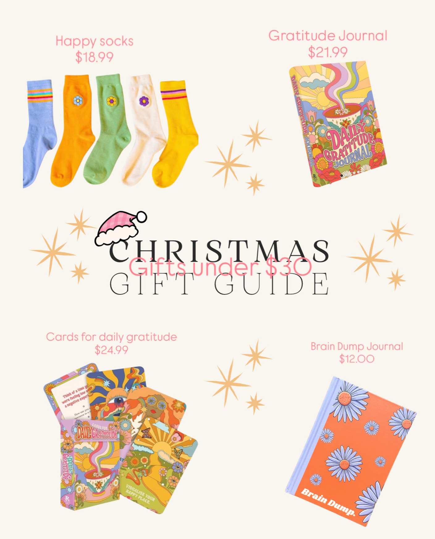 Gifts under $30 💕🎁🎄 Shopping small this Christmas doesn’t mean more expensive! What do you have your eye on?
.
.
.
#giftguide #30andunder #christmasgifts #shoppingsmall #supportlocal #christmasseason #giftgiving #gratitudegifts