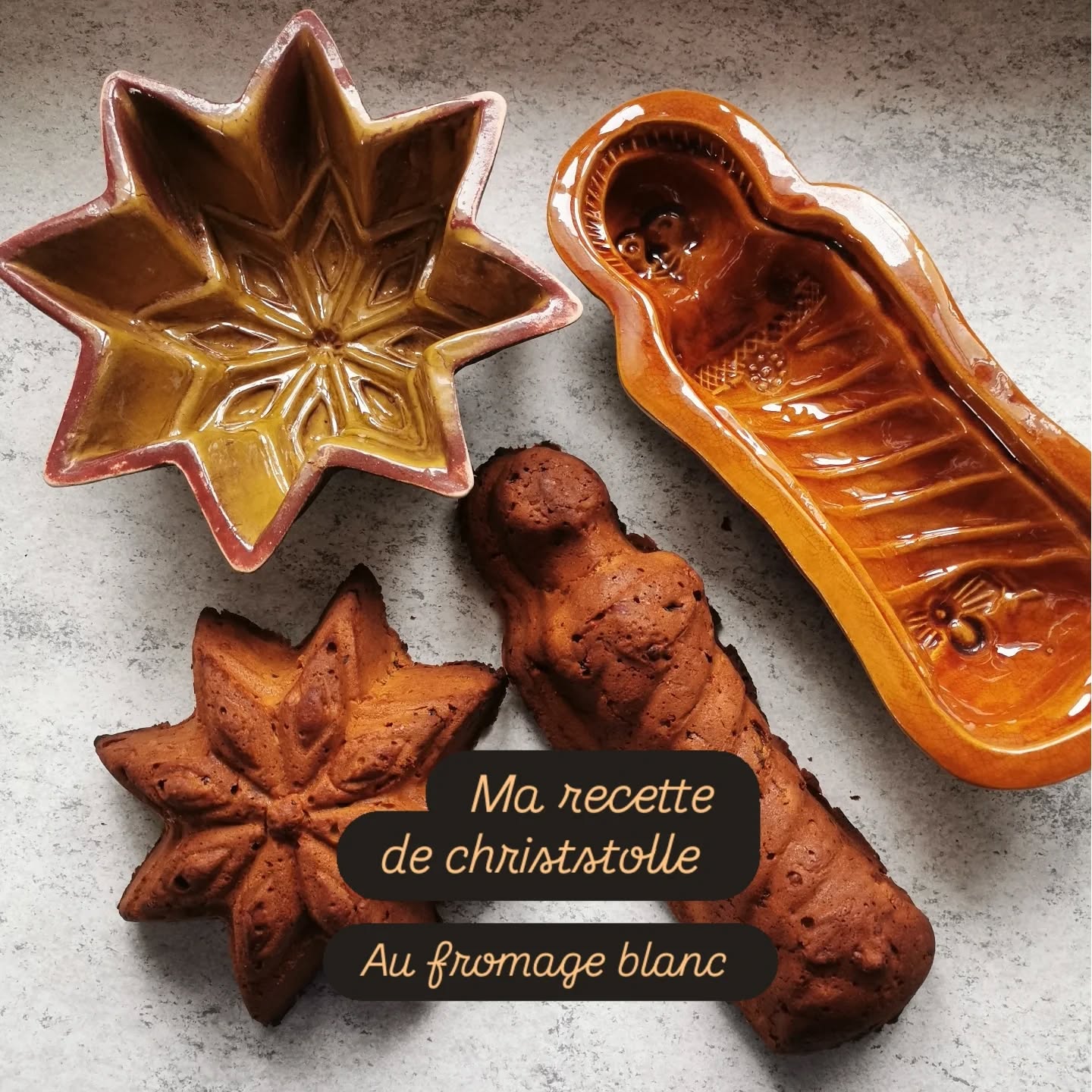 C'est le moment de ressortir vos moules en poterie !
Vous avez un moule à kougelhof ou autre mais vous ne vous en servez pas souvent ?
Je partage avec vous cette recette de "Christstolle au fromage blanc" , c'est une version plus rapide à préparer car cette préparation de pâte à la levure chimique se cuit instantanément contrairement à celle qui contient de la levure boulangère et nécessite de lever.
N'hésitez pas à enregistrer ce post.
Ingrédients :
- 500 g farine
- 10 g levure chimique
- 200 g sucre cassonade
- 1 sachet sucre vanillé
- 1 pincée de sel
- 5 cl de rhum
- le zeste d’un citron râpé
- 1 pincée de cardamome
- 1 pincée de noix de muscade râpée
- 3 oeufs entiers
- 175 g de beurre bien ramolli
- 250 g de fromage blanc en faisselle bien égoutté
- 125 g de raisins de Corinthe
- 100 g de fruits sec coupés en petits morceaux (figue, abricots)
- 100 g d’écorce de citron et orange confits (coupée en minuscules dés)
- 100 g d’amande ou de noisette ou de noix grossièrement hachées
Préparation :
Mélangez farine et levure chimique et tamisez-les dans un saladier.
Faites un creux au centre de la farine.
Disposez-y les sucres, le sel fin, les différents aromates et épices, ainsi que les œufs entiers.
Incorporez une partie de la farine à ces ingrédients de manière à obtenir une épaisse “bouillie”.
Disposez sur cette masse le beurre coupé en petits morceaux, le fromage blanc, les raisins de
Corinthe et les fruits secs, les amandes, noisettes ou noix et les écorces de fruits confits.
Mélangez rapidement ces différents ingrédients de manière à obtenir une pâte homogène.
Beurrez un moule en forme d’étoile ou de poupon et versez-y la pâte.
Le four a été préalablement préchauffé à 200° , enfourner et réduire la chaleur à 180°, laissez
cuire pendant 1 h.
Vérifiez avec la pointe d’un couteau que le gâteau soit bien cuit.
Dès la sortie du four, enduisez le Christstolle de beurre fondu à l’aide d’un pinceau puis
saupoudrez-le de sucre glace ce procédé permet au gâteau de se conserver plusieurs jours.
N'hésitez pas à partager vos gâteaux !
#christstollen
#noël #tradition #alsace #soufflenheim