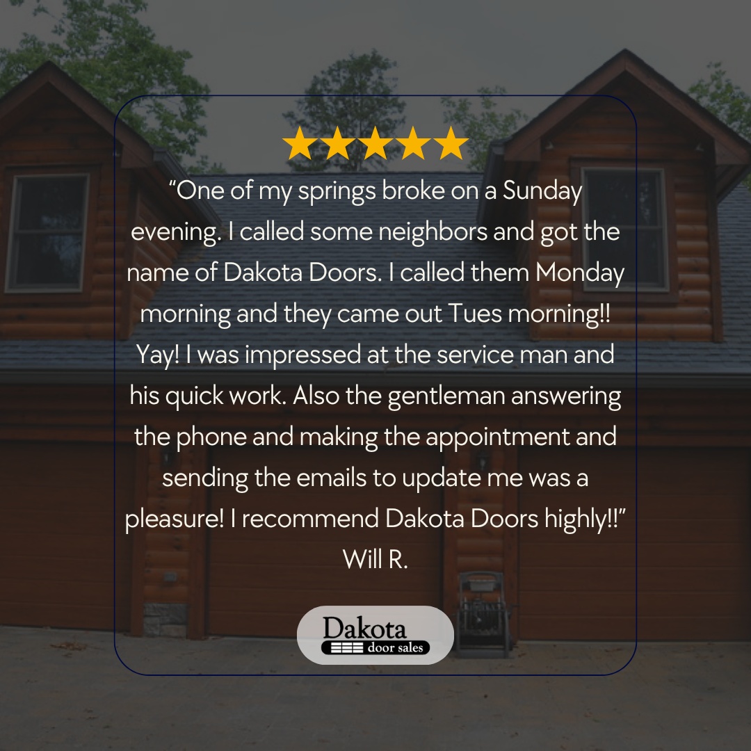 This Small Business Saturday, we're celebrating what sets local businesses apart: personal service that goes above and beyond. When Will R.'s garage door spring broke on a Sunday evening, he didn't get an automated message or a week-long wait. He got a real person on the phone Monday morning and a technician at his door Tuesday.
💙 Fast response times
💙 Exceptional customer service
💙 Quality work you can count on
This is the small business difference. From the first phone call to the follow-up emails, we treat every customer with care and respect. When you choose Dakota Door Sales, you're not just supporting a local business—you're choosing responsive service, skilled technicians, and people who genuinely care about getting your garage door working right.
Thank you for supporting small businesses like ours. We're honored to serve this community! 💙
-
-
-
#SmallBusinessSaturday #ShopLocal #DakotaDoorSales #SupportSmallBusiness #LocalBusiness #SmallBusinessLove #CommunityFirst