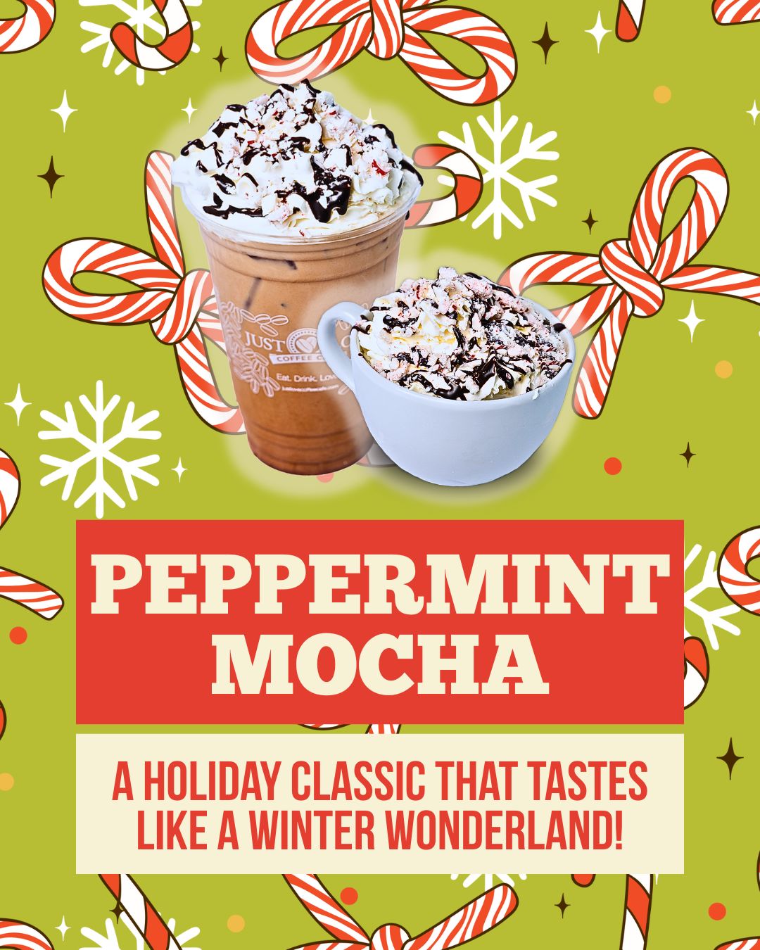 Itโs giving winter wonderland in every sip โ๏ธโ
Our Peppermint Mocha is back and ready to warm your season with the perfect blend of rich chocolate and refreshing peppermint. A holiday favorite you donโt want to miss!
Stop by Just Love Coffee and make spirits bright, one mocha at a time. ๐โจ
#PeppermintMocha #HolidayDrinks #WinterFavorites #JustLoveCoffee #CoffeeWithACause #AtlantaCoffeeLovers #FestiveSips #DrinkJoyfully