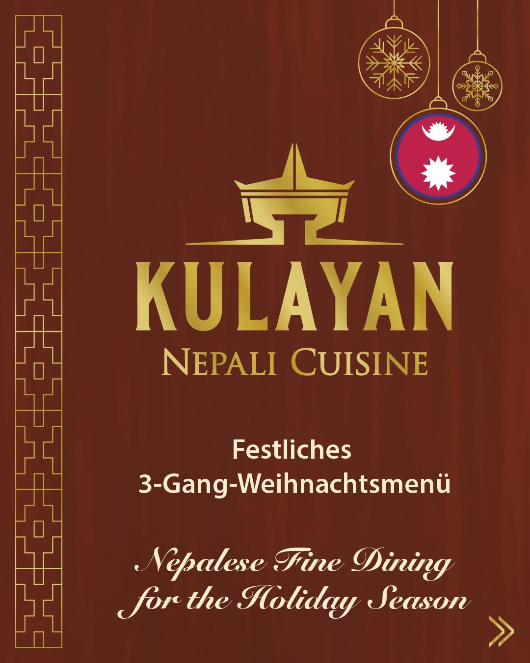 Weihnachten trifft Nepal 🇳🇵✨ 3 Gänge • Ente • Momo • Dudh Malai – only at Kulayan. Feiert Weihnachten mit Geschmack, Wärme & nepalesischer Seele. 🎄❤️#weihnachten #frankurt #europaallee