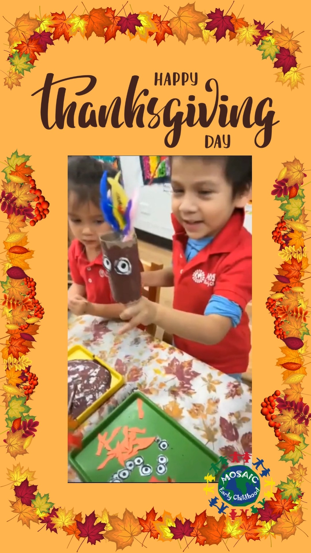 🦃🍁 Happy Thanksgiving from our little turkeys! 🍁🦃
Today was filled with giggles, gobbles, and lots of turkey-themed fun! Our little ones spent the day celebrating with festive crafts, songs, and plenty of joyful “gobble gobble” moments. We’re so thankful for their laughter, curiosity, and the wonderful families who make our community special. 💛
Wishing everyone a warm, safe, and happy Thanksgiving! 🧡✨
.
.
.
.
.
#ThanksgivingFun #LittleGobblers #GratefulHearts #EarlyChildhoodJoy #MosaicEarlyChildhood
