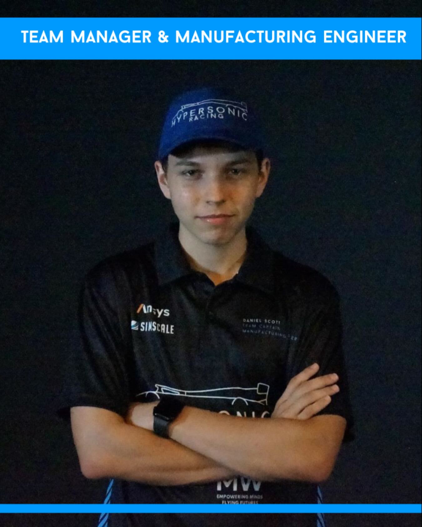 Introducing our team manager Daniel 💙🖤
As team manager he oversees all members work including design, testing, portfolios etc, holding all team members accountable. His second responsibility as Manufacturing Engineer is to produce car parts from design engineers plans, using CNC to cut foam blocks, ensuring parts are on time and of high quality