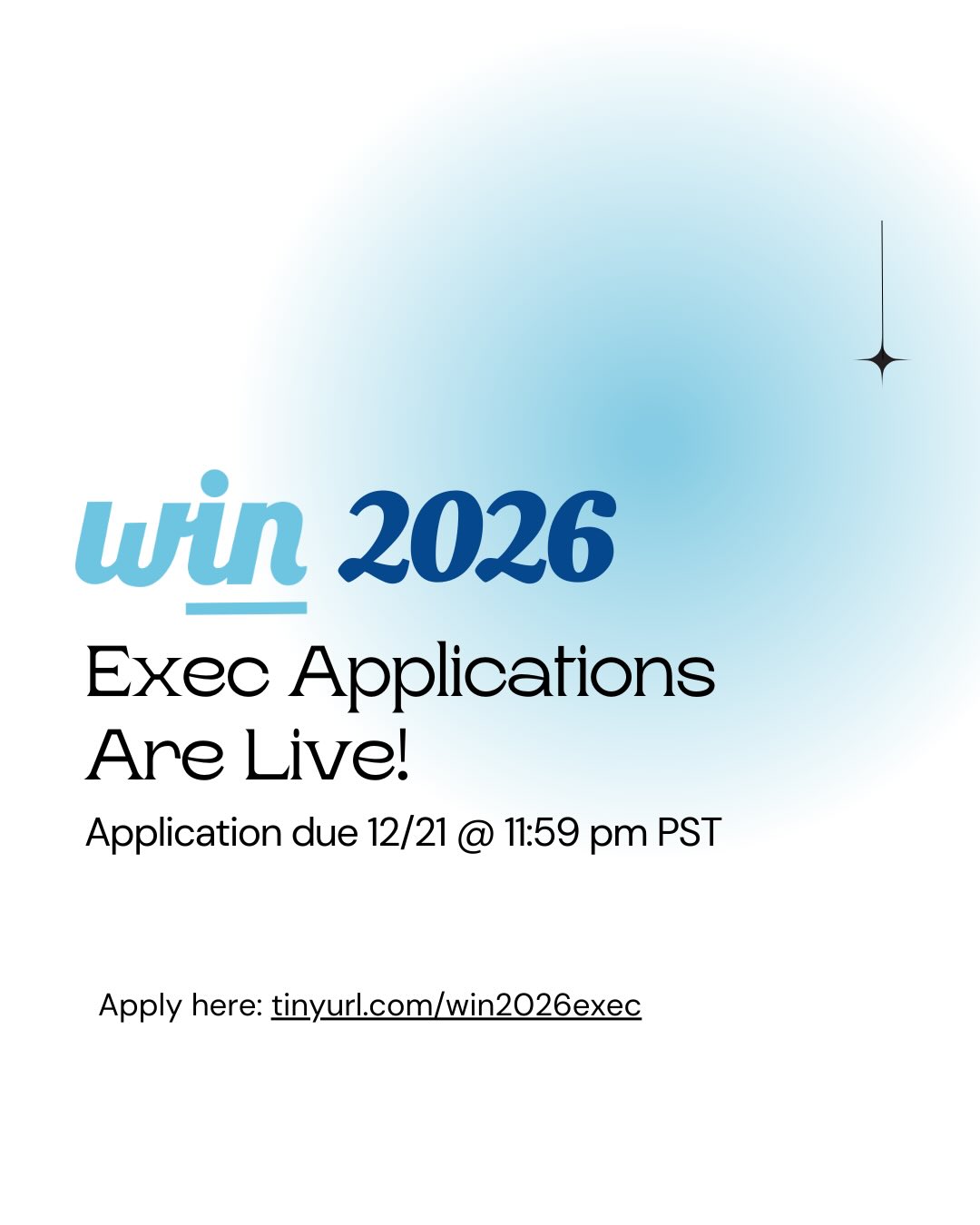 WIN Exec Team applications are now open! Join our team to make an impact, support our mentorship program, and connect with incredible women in business across industries.
Application closes 21/21 at 11:59pm PT. Apply now at link in bio! 💫
