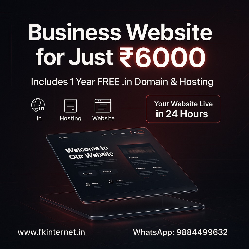 ๐ Launch Your Business Online in Just 24 Hours!
If youโve been waiting for the right moment to get a professional business website, this is it. FK INTERNET brings you a premium website for just โน6000, complete with a FREE .in domain + 1 year hosting โ everything you need to go online fast.
Whether youโre a startup, retailer, freelancer, agency, or service business, your digital transformation begins today.
โจ What You Get:
โ Modern, mobile-friendly website
โ FREE .in domain for 1 year
โ FREE hosting for 1 year
โ Fast delivery โ website live in 24 hours
โ Professional design + SEO-ready setup
โ Perfect for small businesses & entrepreneurs
๐ผ Build Your Online Identity With Confidence.
Turn your brand into a digital powerhouse with FK INTERNET โ E-Commerce Solutions.
๐ www.fkinternet.in
๐ฒ WhatsApp: 9884499632
#BusinessWebsite
#WebsiteDesignIndia
#SmallBusinessGrowth
#EcommerceSolutions
#FKInternet
