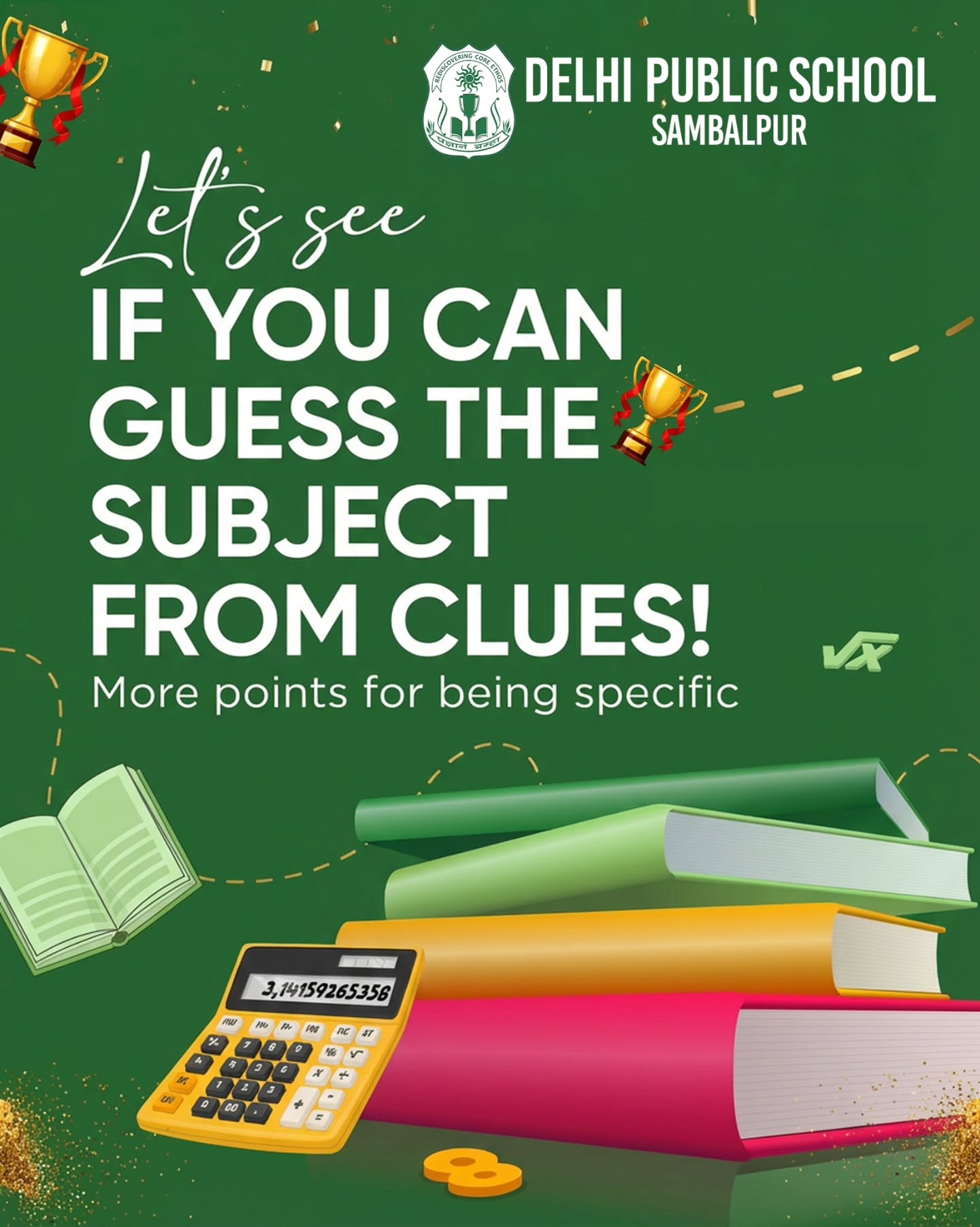 ๐ง Can You Crack the Clue?
Books closed, thinking caps on! ๐๐
Each slide drops a hintโฆ and your job is to guess the subject.
Some will be easy, some will make you think twice
Swipe through, play along, and comment your answers, letโs see who gets them all right! ๐๐ก
#DPSSambalpur #DPSSason #SchoolFun #StudentEngagement #LearningThroughPlay InteractiveLearning ClassroomFun SchoolLife
(DPS Sambalpur, DPS Sason, interactive learning, school engagement activity, student participation, fun learning, classroom activities, educational games, subject guessing game)