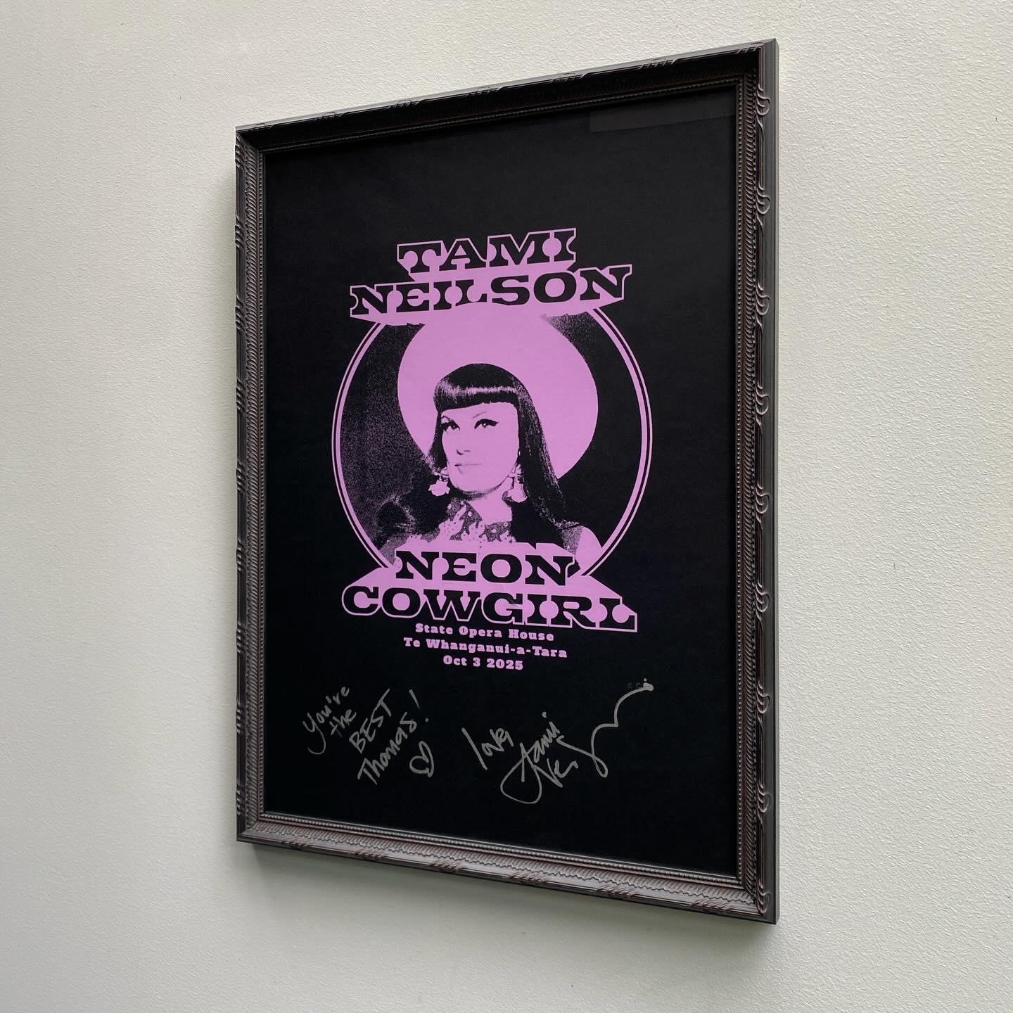 Signed @tamineilson silkscreen print by @artisanscreenprints. This was screened live on show night at the State Opera House in @wellington back in October by Big Tom. Love the framing choice! Supplied to us by @avonframingsupplies.
#tamineilson
#wellingtonframers
#newzealandframers