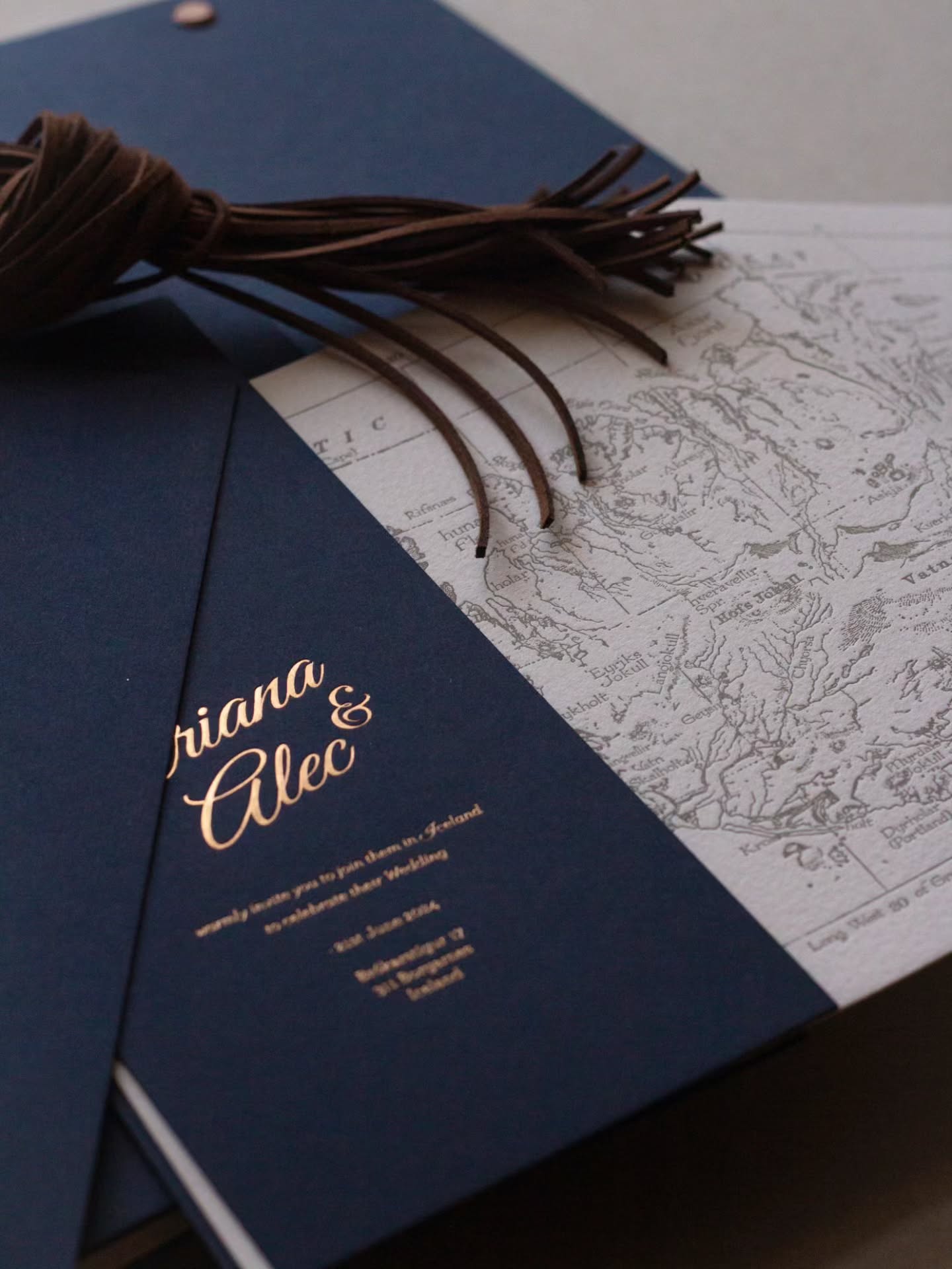 Imperial Blue Mapbook /
Copper Foil /
Warm Grey Letterpress /
A combination meant to be.
I absolutely love making Mapbook Invitations and they are such a lovely way to combine all those Wedding or Event details in one cohesive book.
Mix up the colours, add in extra pages, make the foldout map extra big - endless choices that help to form a pretty unique piece of event stationery.
#mapbook #letterpressstationery #eventstationery #weddingstationery #invitationdesign #letterpress #printstudio