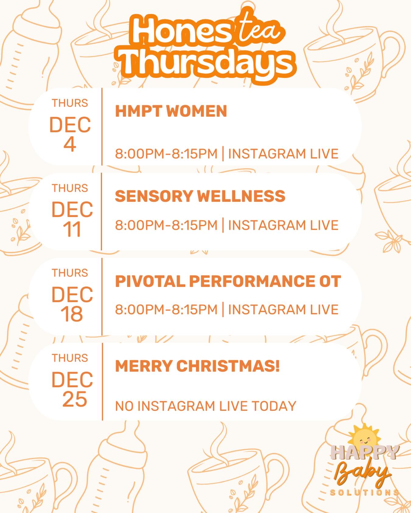 December HonesTEA Thursdays Schedule!
☕️Join me for this month’s HonesTEA Thursdays
@hmptwomen @pivotal_performance_ot @sensorywellnesscenters