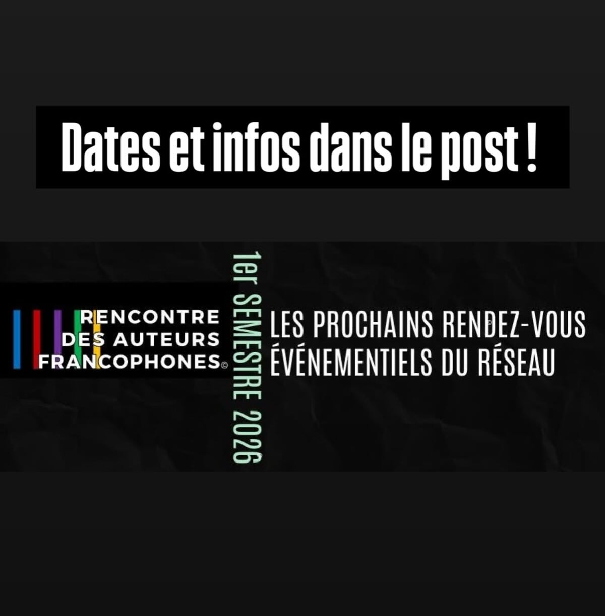 LES PROCHAINS RENDEZ-VOUS ÉVÉNEMENTIELS pour les auteurs membres (1er semestre 2026):
1 - Gala fondateur du Festival UN LIVRE I UN DESTIN I CANNES le 15 janvier au Carlton Cannes
2 - Invitation d’une délégation RDAF à la Foire du Livre de NAVES le 8 mars prochain
3 - Délégation RDAF au Salon du Livre africain de Paris les 20-21 et 22 mars.
4 - Festival International des Auteurs Francophones à New York - Parrain Grégoire Delacourt - 26/28 mars
5 - Festival International des Auteurs Francophones à Princeton et Philadelphie - Parrain Alain Mabanckou
6 - Invitation d’une délégation RDAF au Salon du Livre de Toulon-sur-Arroux les 25 & 26 avril 2026
7 - Seconde édition de la Rencontre des Auteurs à la DILA Paris en juin.
Renseignements et Inscriptions
info@rencontredesauteursfrancophones.com