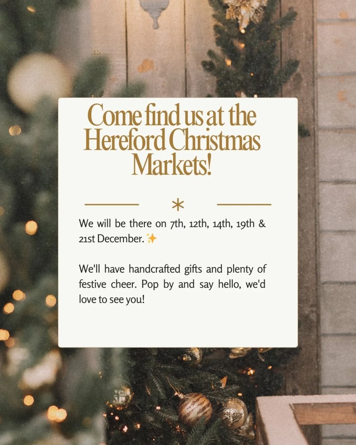 🎄✨ Come find us at the Hereford Christmas Markets!
🎁 Jackalope Joinery will be there on: 7th, 12th, 14th, 19th & 21st December 2025 opposite Marks & Spencer.
We’ll have handcrafted gifts, festive cheer, and plenty of seasonal sparkle. Pop by and say hello, we’d love to see you! 🌟
#herefordchristmasmarket #jackalopejoinery #christmas2025 #supportlocal