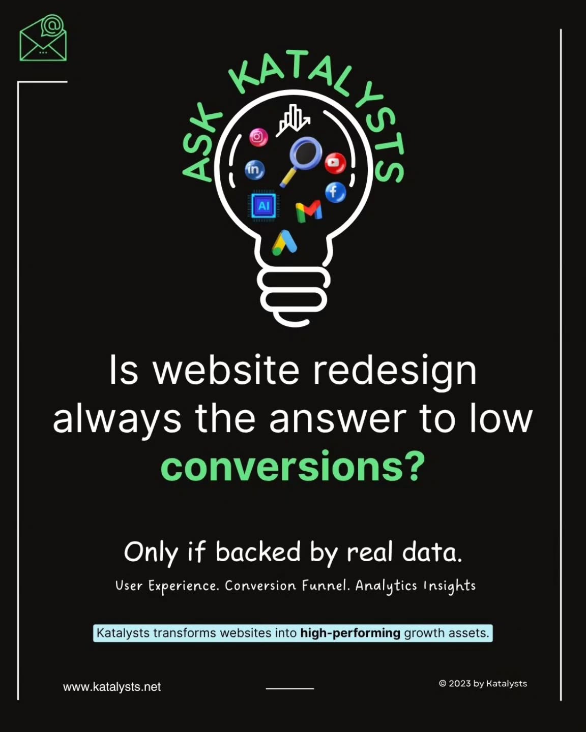 Here's a quick question for founders & marketers:
If your website isn’t converting, would you redesign it or diagnose it further?
Most pick the first.
However, top-performing brands choose the second.
Here’s why:
A redesign without data is just a prettier version of the same problem.
Instead, ask:
- Are users confused?
- Is the messaging misaligned?
- Is the funnel too long?
- Are analytics even tracking the right things?
Your website doesn’t need to look different. It needs to work differently.
Tell us in the comments👇
Which part of your website do you suspect is hurting conversions the most?
UX? Copy? Speed? Funnel flow?
At Katalysts, we help brands fix exactly that; with data, not assumptions.
#branding #b2b #businessmindset #ceo #leadership #tech #technology #fintech #webdesign #marketingdigital #startup #entrepreneur