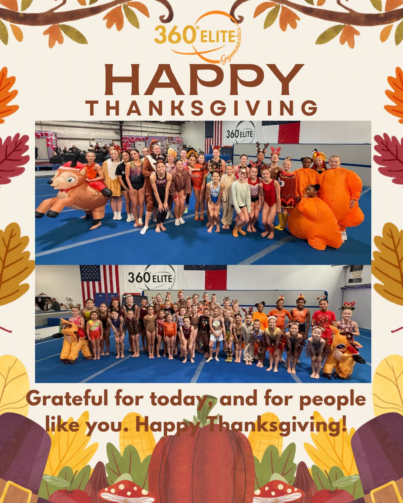 Grateful today and every day for our 360 Elite family.
Our athletes, our parents, our coaches, and the community that makes this place feel like home.
Thank you for trusting us, supporting us, and growing with us.
Happy Thanksgiving from our gym to yours! 🍁🤍🦃