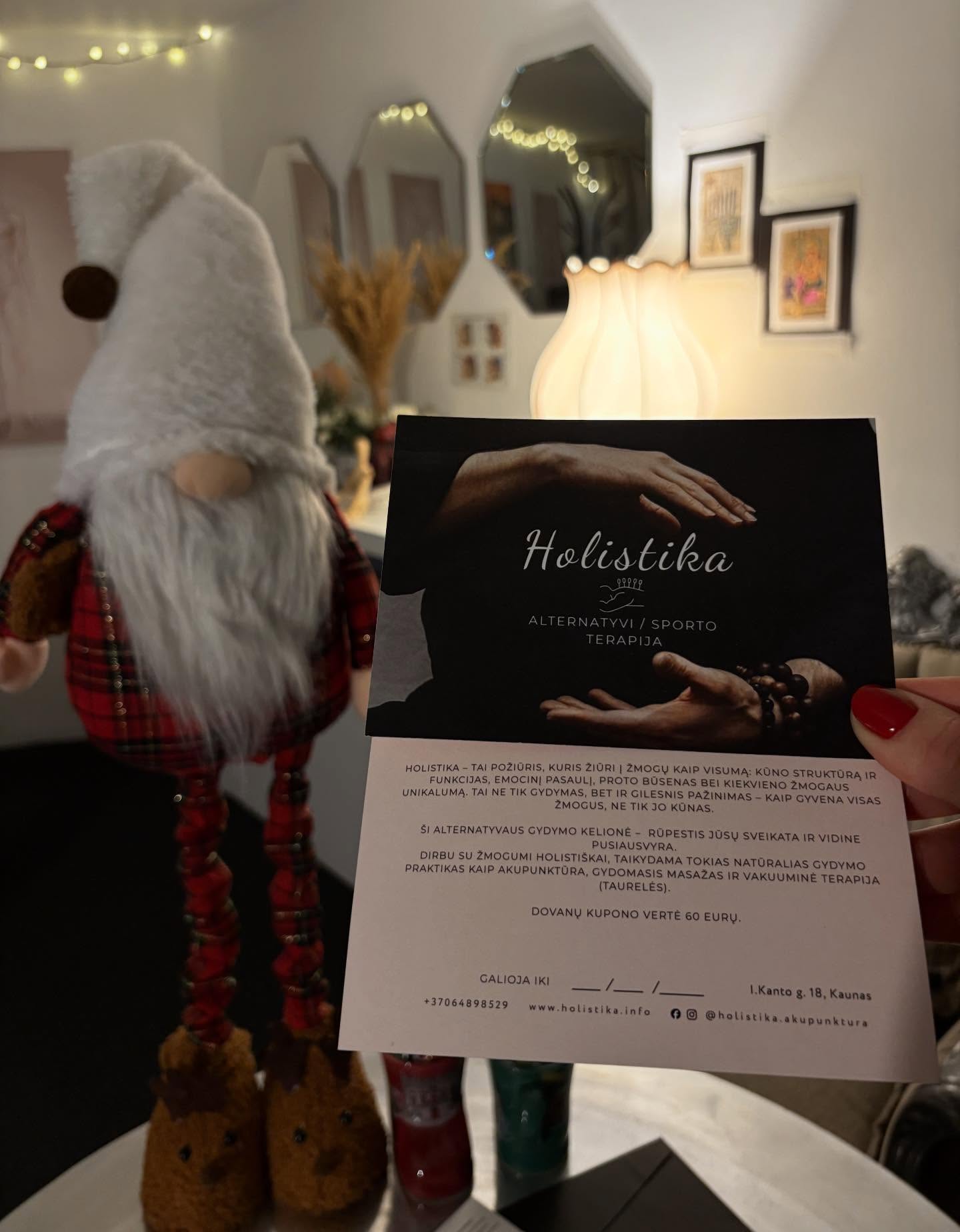 Visą gruodžio mėnesį dovanų kuponai 55€ vietoj 60€.
Dovanokite naujas patirtis bei gera savijautą!🎄