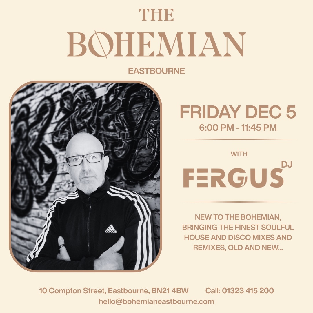 It’s been on the cards since the day they opened, and finally the diaries have synchronised!
This Friday evening I’ll be heading down to The Bohemian (just along from The Winter Gardens, Eastbourne) to deliver a soul nourishing selection of musical goodness.
I’ll be on deck duties from 6pm-11:45pm.
I’m not sure if or when it’ll happen again, so if you’re in the area on Friday, and feel like heading down, I’d love to see you on what promises to be a very special evening.
It’s a beautiful venue.
Now all it needs, is your beautiful presence.
@bohemianeastbourne