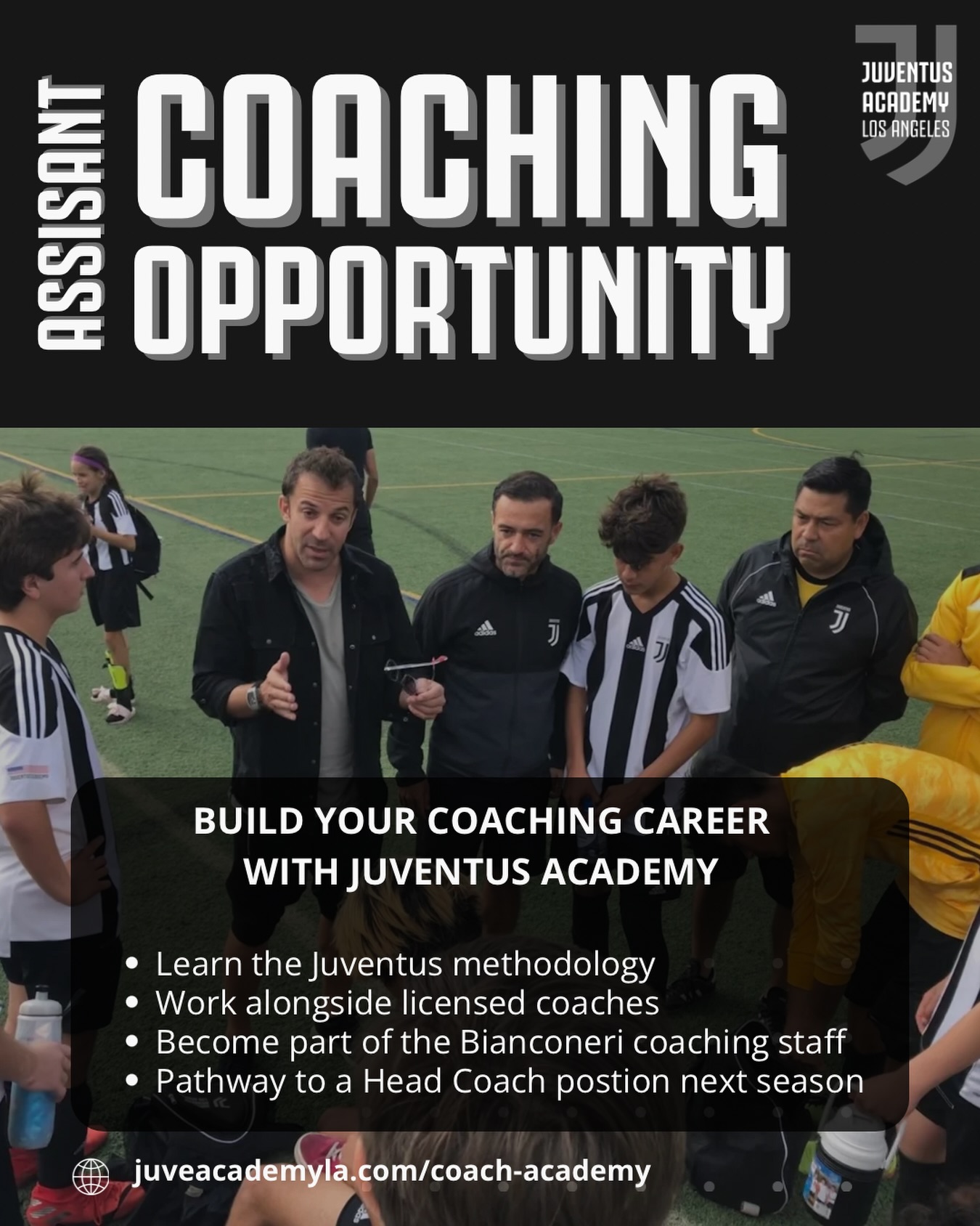 🔥 Assistant Coaching Opportunity at Juventus Academy LA 🔥
We’re looking for motivated coaches ready to grow within a professional environment.
At Juventus Academy Los Angeles, you will:
• Learn the official Juventus methodology
• Work alongside licensed and experienced coaches
• Become part of the Bianconeri coaching staff
• Build a real pathway toward a Head Coach position next season
If you’re passionate, reliable, and ready to develop your coaching career, apply now 👇
juveacademyla.com/coach-academy
Eligibility Requirements – Please Read Carefully:
Applicants must currently reside in the United States and hold valid work authorization
Visa sponsorship is not available under any circumstances
Applications that do not meet these requirements will not be considered
#JuventusAcademyLA #CoachingOpportunity #LAYouthSoccer #Juventus #CoachingCareer #SoccerCoaching #JoinTheTeam