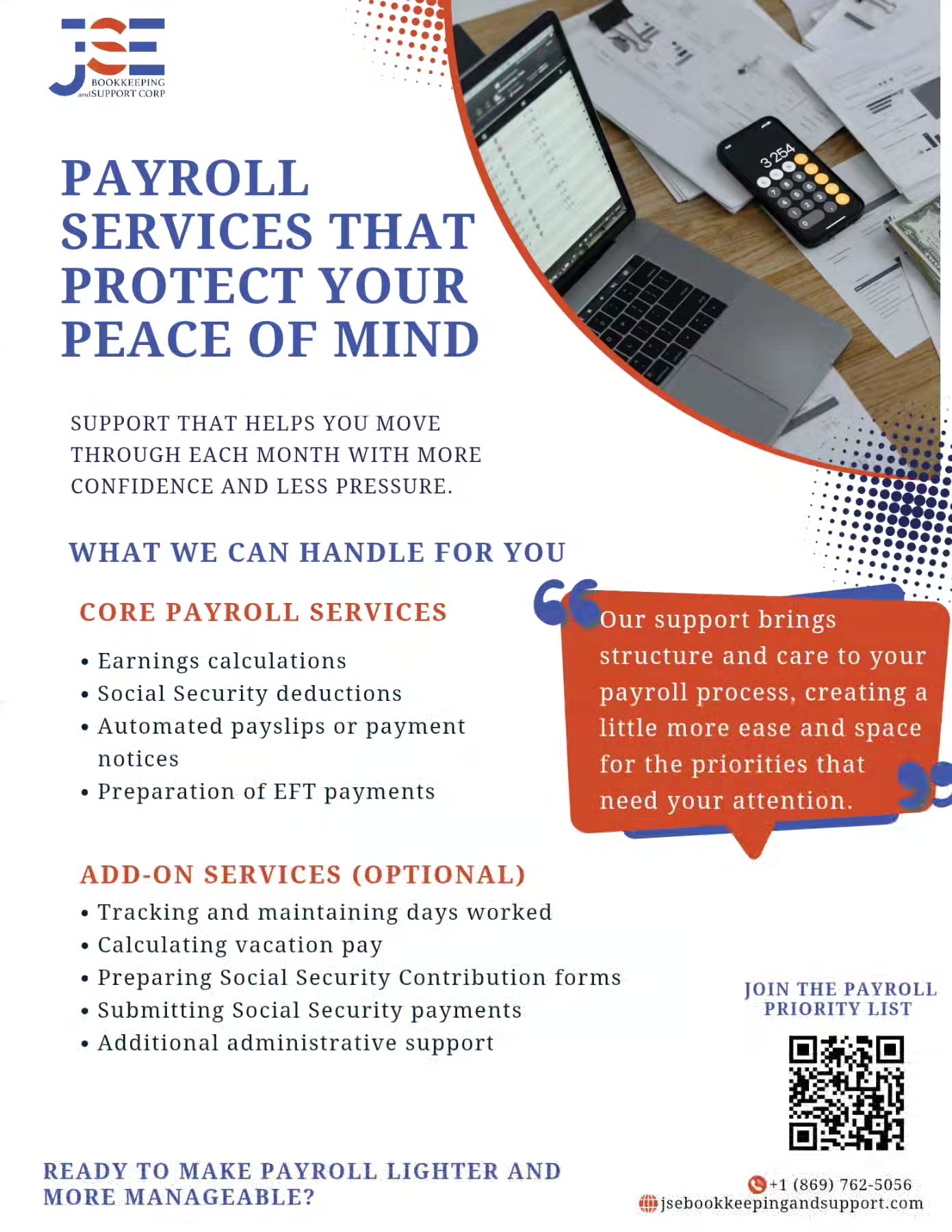 Is payroll taking more time and energy than it should?
Managing wages, Social Security deductions, payslips, and employee records can quickly become overwhelming — especially when everything depends on you.
Join our Payroll Priority List to secure early access and receive your tailored estimate.
.
.
.
#finance #businesssupport #bookkeepingservices