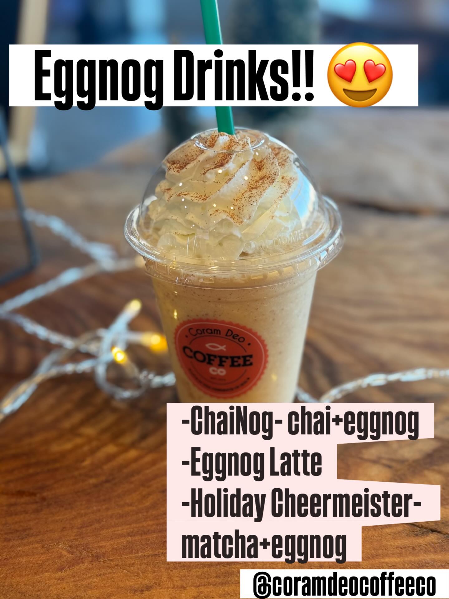 NORTH LOCATION ONLY (by Walmart)โโ We only have eggnog for a little while longer!! The ChaiNog is my favorite, but they are all delicious!! ๐ #eggnogdrinks #getitbeforeitsgone #coramdeocoffeeco #coramdeocoffeeconorth