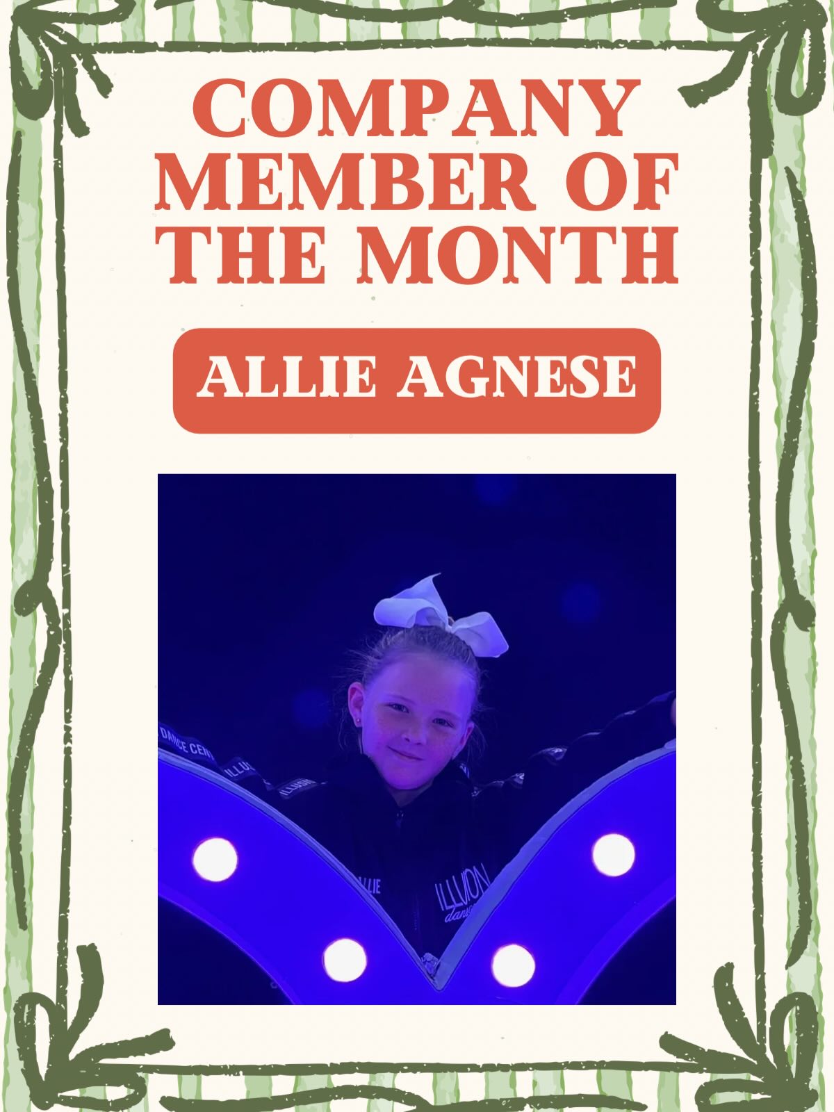 Congratulations to our Company Member of the Month— Allie💐
Allie is on fire this season! Her incredible growth, dedication, and passion have made her a standout student. She’s an inspiration to her peers and a valuable asset to our team. We’re excited to see her continued success as she enters her first ever competition season! Keep up the great work, Allie💜