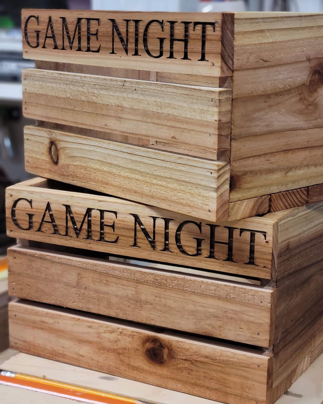 A "GAME NIGHT" cedar wood crate for the customer's family gathering. 🎮 🕹️
#giftforMom #GAMENIGHT