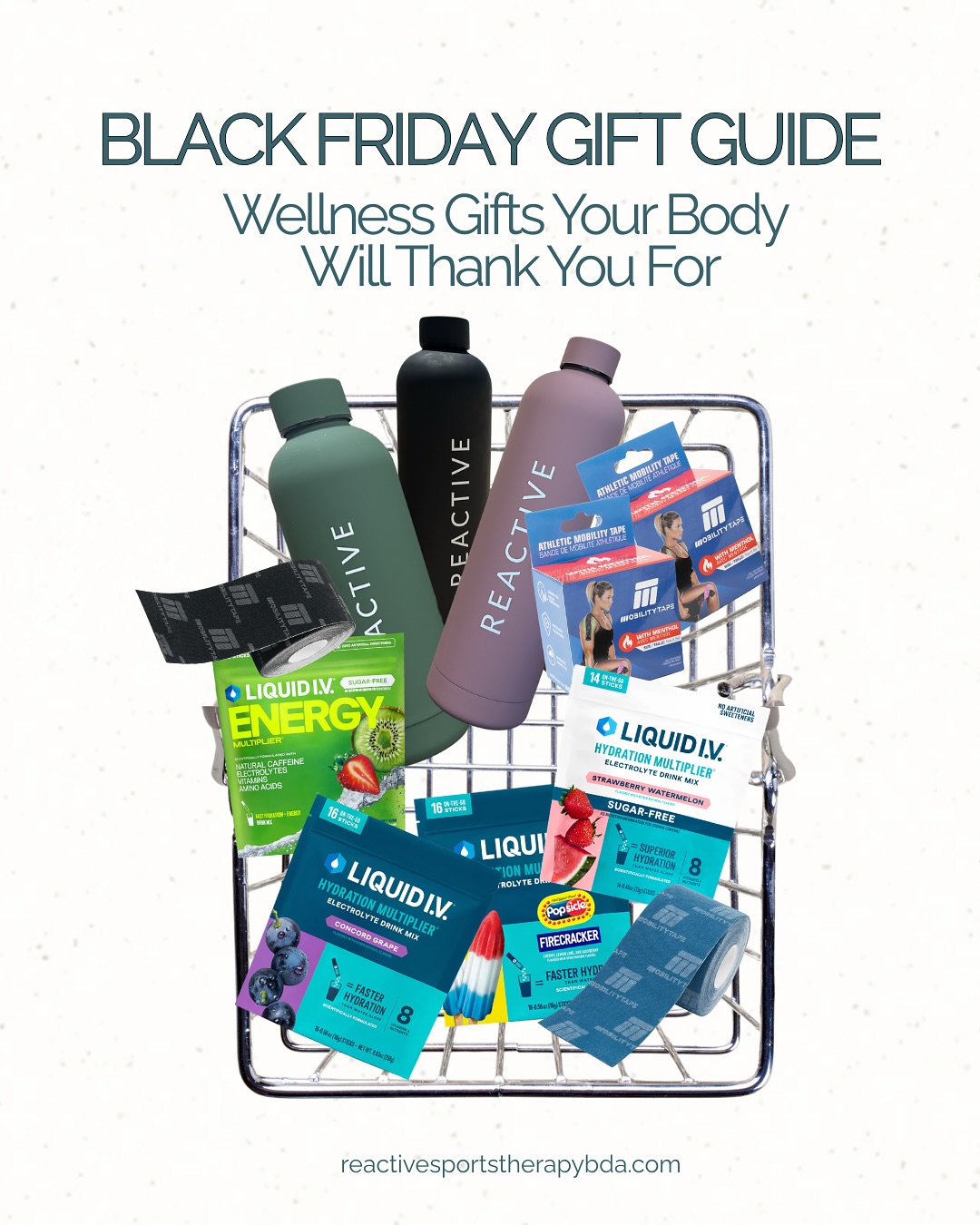 Here’s your Black Friday Gift Guide — a simple collection of wellness tools my clients love and use every day. ✨
Whether you’re treating yourself or someone you love, these picks support hydration, recovery, and everyday movement:
🌈 Liquid I.V. — hydration made simple
🎯 Mobility Tape — support for sore muscles & joints
💧 Reactive Water Bottle — your daily hydration reminder
Wellness is one of the best gifts you can give, and receive.
Everything is available in the clinic.
If you’re not sure what fits your needs best,
send me a message and I’ll help you choose. 🤍
#BlackFridayPH #GiftGuide2025 #WellnessTools #RecoveryEssentials #SportsMassagePH #HydrationBoost #CompressionTherapy #HealthyLivingPH #MovementHeals