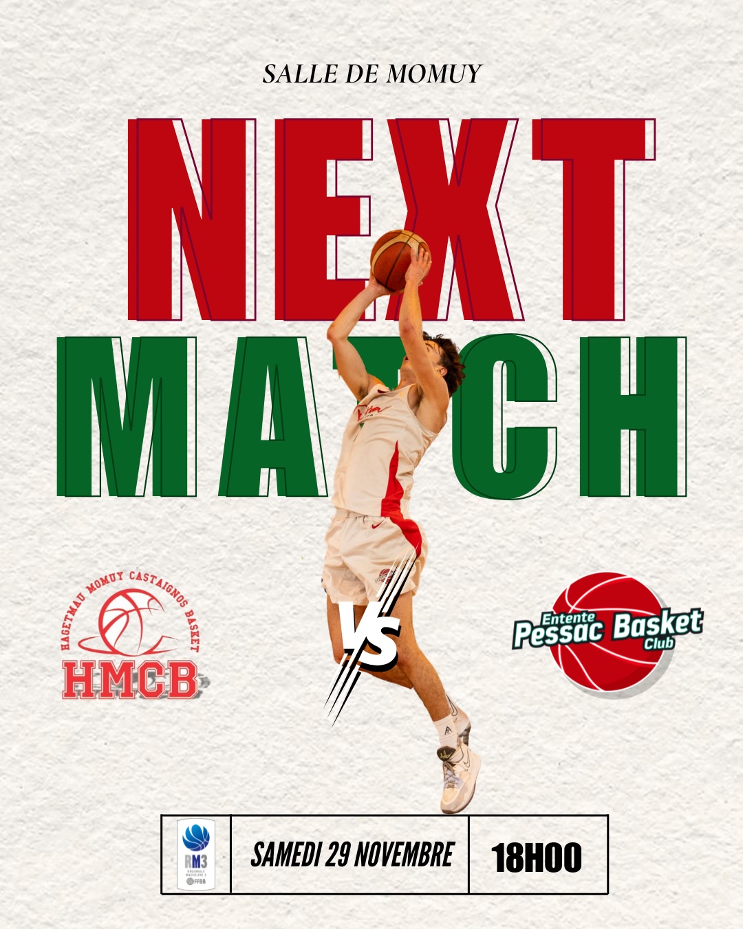 🔥 WEEK-END DE MATCHS 🔥
Ce week-end, nos équipes enchaînent les rencontres et auront plus que jamais besoin de votre soutien !
📅 Samedi
👉🏻 18h – SM2 vs @hmcb_basket (extérieur)
Nos Seniors Masculins 2 se déplacent à Hagetmau pour un match serré qui promet de belles actions.
👉🏻 20h – SM1 vs @asptt_limoges_basket (extérieur)
À 20h, place à nos SM1 qui affrontent Limoges dans une confrontation qui s’annonce intense.
📅 Dimanche
👉🏻 15h – SF2 vs @eb_pau_nordest (à domicile)
Nos Seniors Féminines 2 reçoivent Pau Nord Est. Un match important pour conserver leur dynamique !
👉🏻 15h – SF3 à Saint-Avit–Saint-Nazaire
Pendant ce temps, nos SF3 seront en déplacement pour ramener une victoire à la maison.
👉🏻 15h30 – SF1 vs @stdelphinbasket : LE DERBY !
On termine en beauté avec un derby brûlant ! Les SF1 vous attendent nombreux pour pousser avec elles et faire vibrer la salle ! Rendez vous au complexe Elisabeth Riffiod !
🎉 Un beau week-end de basket nous attend – Venez encourager nos équipes ! 🏀🔥