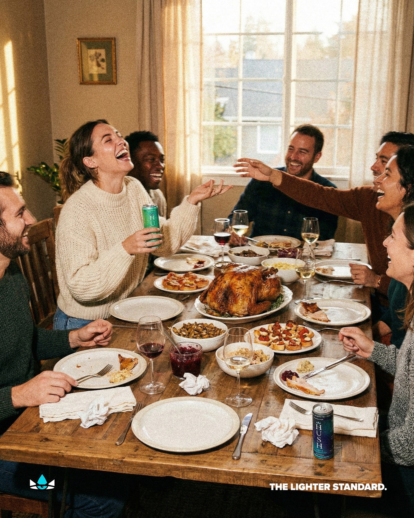The best part of the meal isn’t the food. It’s the noise around the table 🩵
Sip quietly. Party loudly.
Happy Thanksgiving from Hush Aqua!