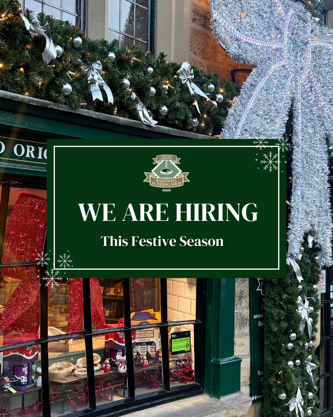 Are you looking for extra work over the Christmas period?🎄
Join us at The Old Original Bakewell Pudding Shop, right in the heart of Bakewell. Steeped in history and famously busy throughout the festive season, our shop and restaurant offer a vibrant and welcoming place to work during one of the most exciting times of the year.
What to expect:
- Flexible shifts throughout the Christmas and New Year period
- A lively, fast-paced environment with plenty of festive footfall
- The chance to earn extra over the holidays, plus tips
- Valuable experience in a unique, historic setting
We’re looking for:
- Team members for a variety of roles across both the shop and restaurant
- Reliable, hardworking individuals who thrive under pressure
- Friendly, approachable people with great customer service skills
- Good availability across the key festive weeks
If you’re interested in joining us, please send your CV to:
tom@thebeagriegroup.co.uk
#bakewelljobs #festiveseasonalwork #derbyshirejobs #peakdistrictjobs #jobsearch