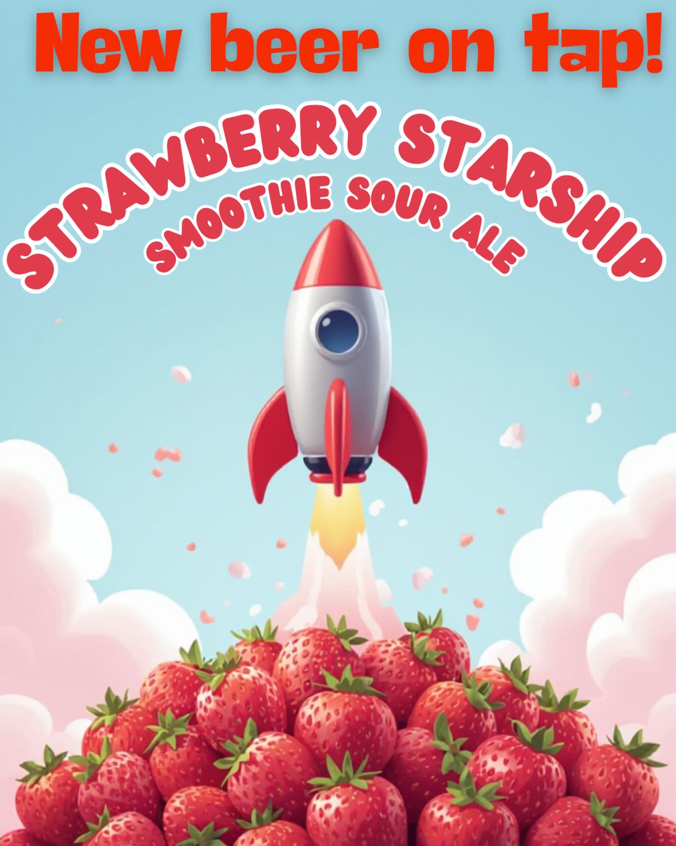 Fresh on tap today! Introducing Strawberry Starship, our Smoothie Sour Ale infused with a whole lotta 🍓 🍓 🍓!
Malts: Pale, Red Wheat, Flaked Wheat
Hop Varietals: Ekuanot and Ekuanot Hop Hash
ABV: 4.8%
IBU: 2
