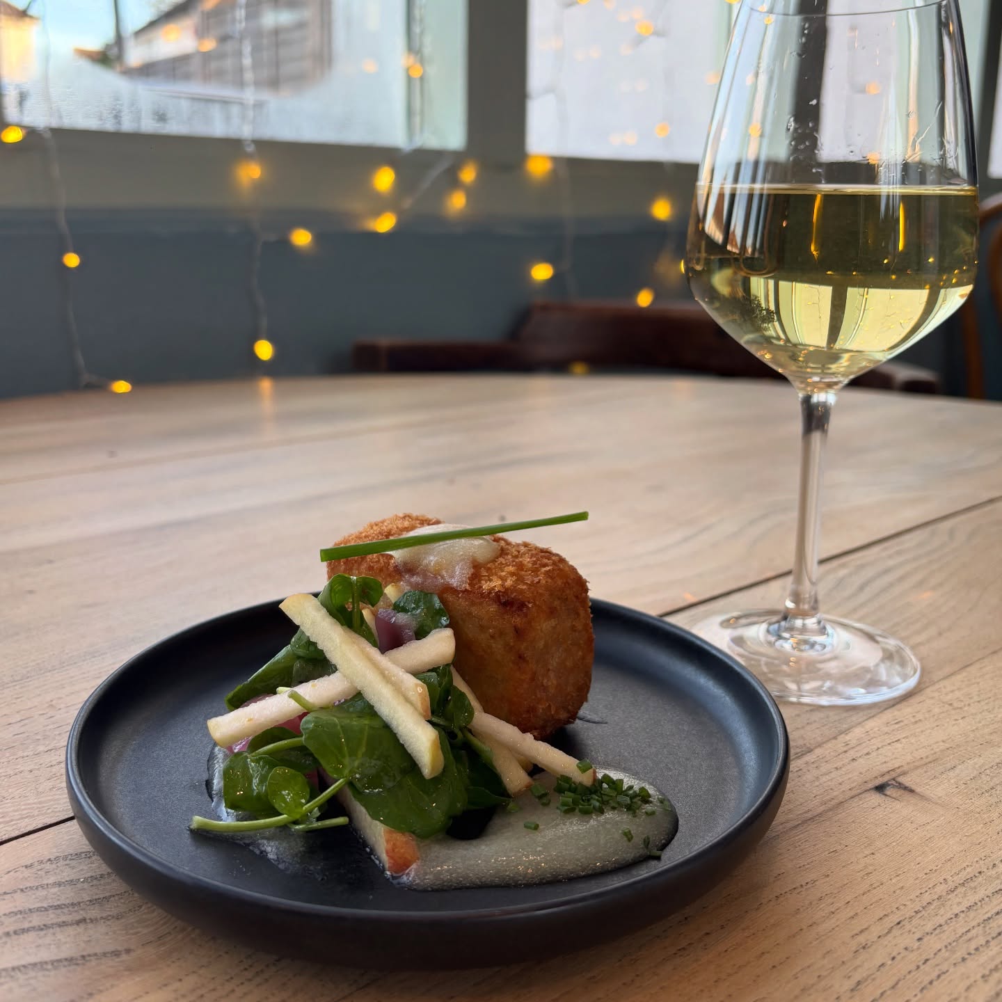 Our new small plate: Crispy Ham Hock with apple sauce, watercress & pickled onion salad
