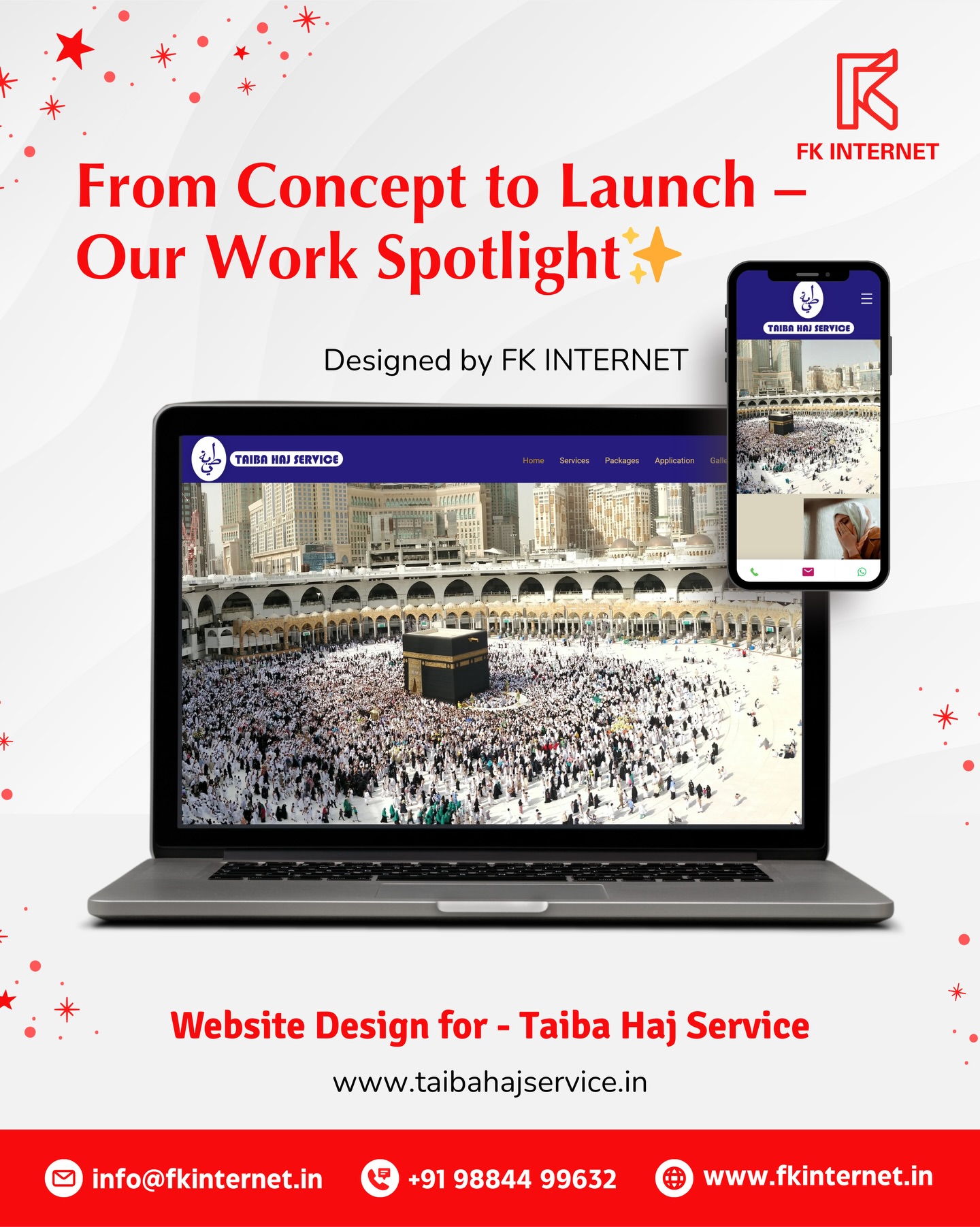 Portfolio Spotlight ✨ Taiba Haj Service 🕋
showcasing the website we designed for taiba haj service, a trusted provider of hajj & umrah pilgrimage services.
We created a clean, user-friendly, and informative website that clearly showcases their packages, service details, and guidance for pilgrims.
The goal was to build trust, improve clarity, and make it easier for users to explore packages and contact the team effortlessly.
🚚 Industry: Hajj & Umrah / Travel Services
💻 Service Provided: Website Design & Development
🎯 Goal: Create a trustworthy, easy-to-navigate website that enhances credibility and increases enquiry flow.
Ready to build a professional website for your service-based business?
👉 DM us or visit www.fkinternet.in to get started!
💻 Designed & Developed by FK Internet
📞 +91 98844 99632
📧 info@fkinternet.in
