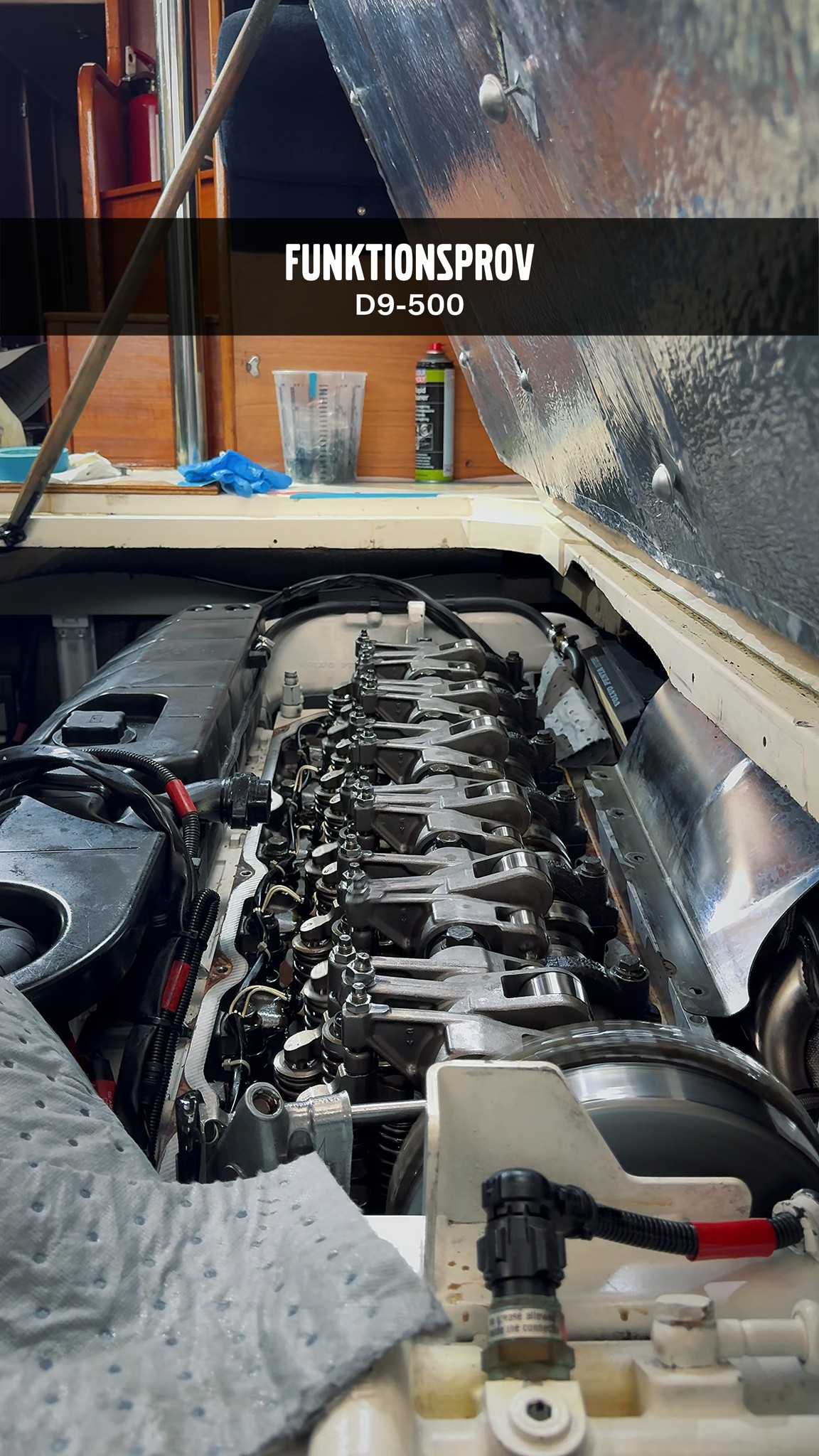 Funktionstest av en Volvo Penta D9-500 efter renovering av spridare.