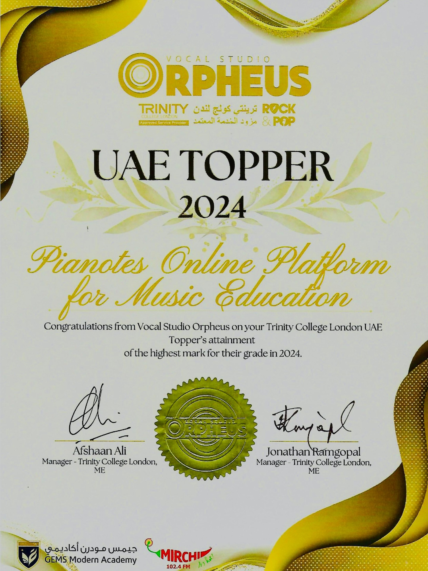 We, Pianotes Online Platform For Music Education achieved UAE Topper’s Award🥇for the 2nd time.
A Big Congratulation👏 to all the students of Pianotes for attaining highest marks in their TRINITY COLLEGE LONDON grade Exams 2024.
{This is about to celebrate the amazing candidates who topped their Trinity exams in 2024 and the teachers who made it possible. The hours of practice, the encouragement, the patience, the belief.. it all adds up to moments like this.}
#pianotesopfme #trinitycollegondon #pianoclassesforkids #onlinepianolessons #dubai🇦🇪